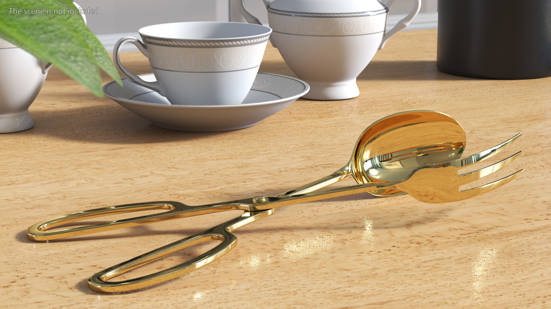 3D Scissor Serving Tongs with Fork and Spoon Gold