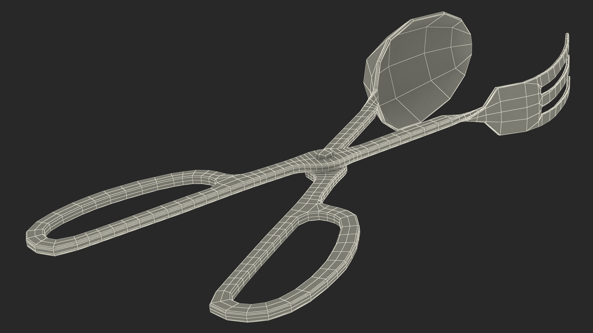 3D Scissor Serving Tongs with Fork and Spoon Gold