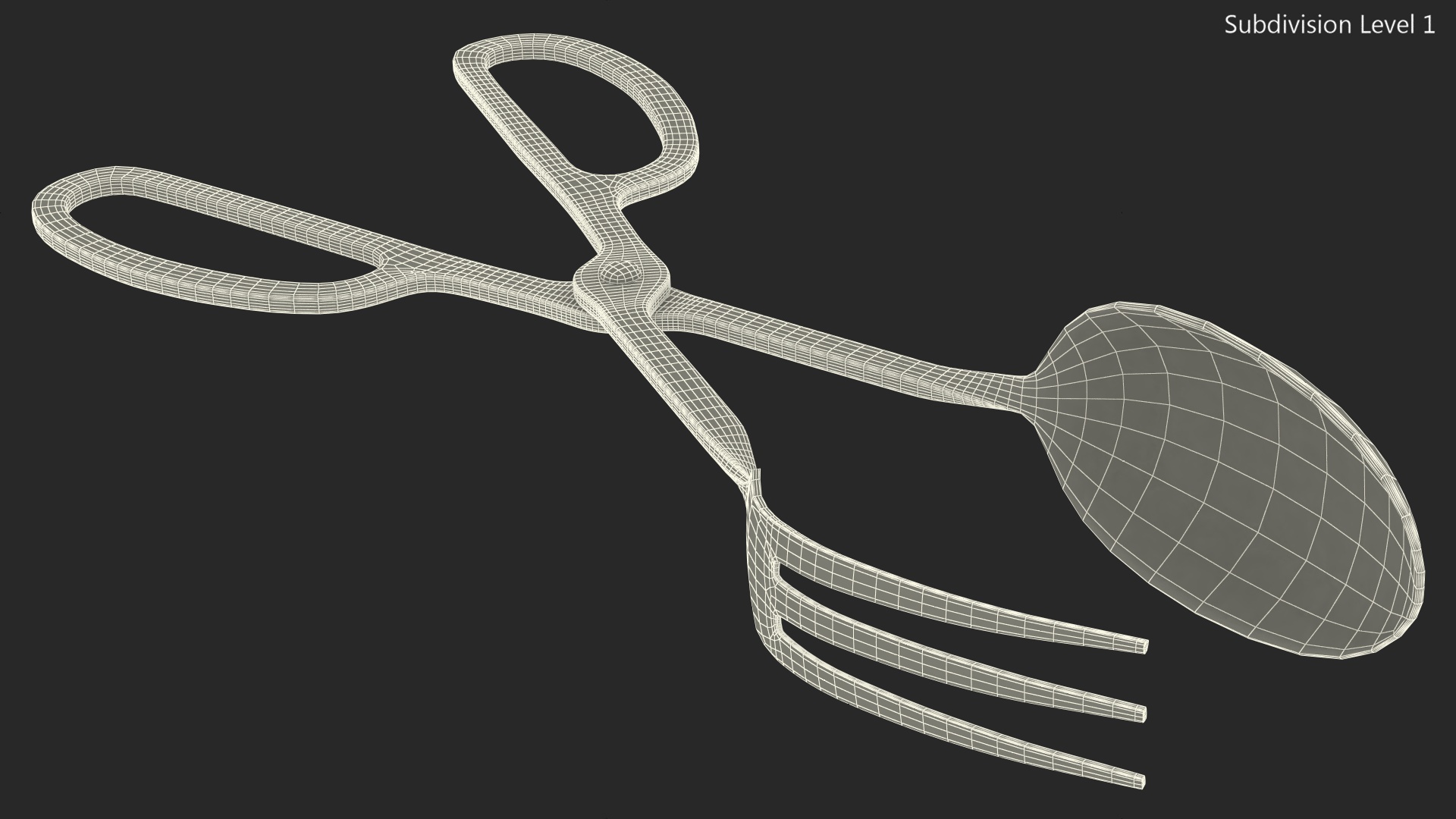 3D Scissor Serving Tongs with Fork and Spoon Gold