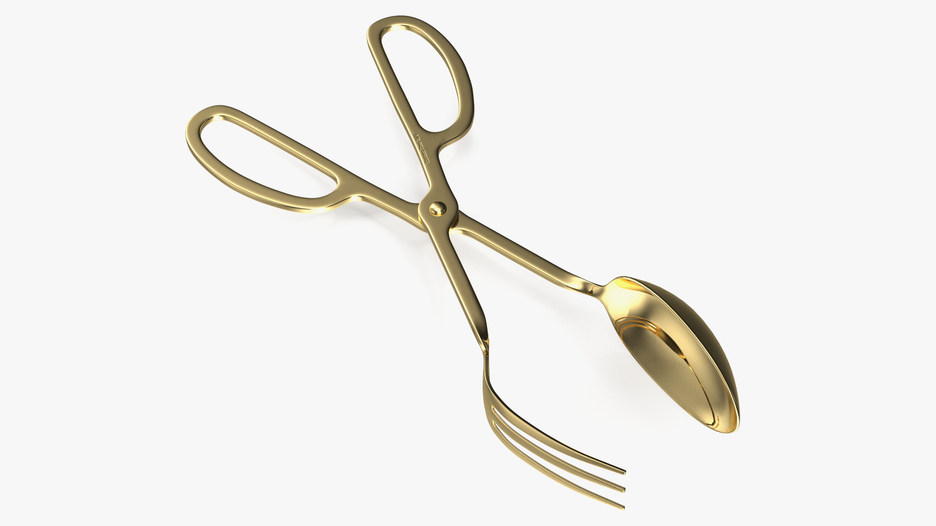 3D Scissor Serving Tongs with Fork and Spoon Gold