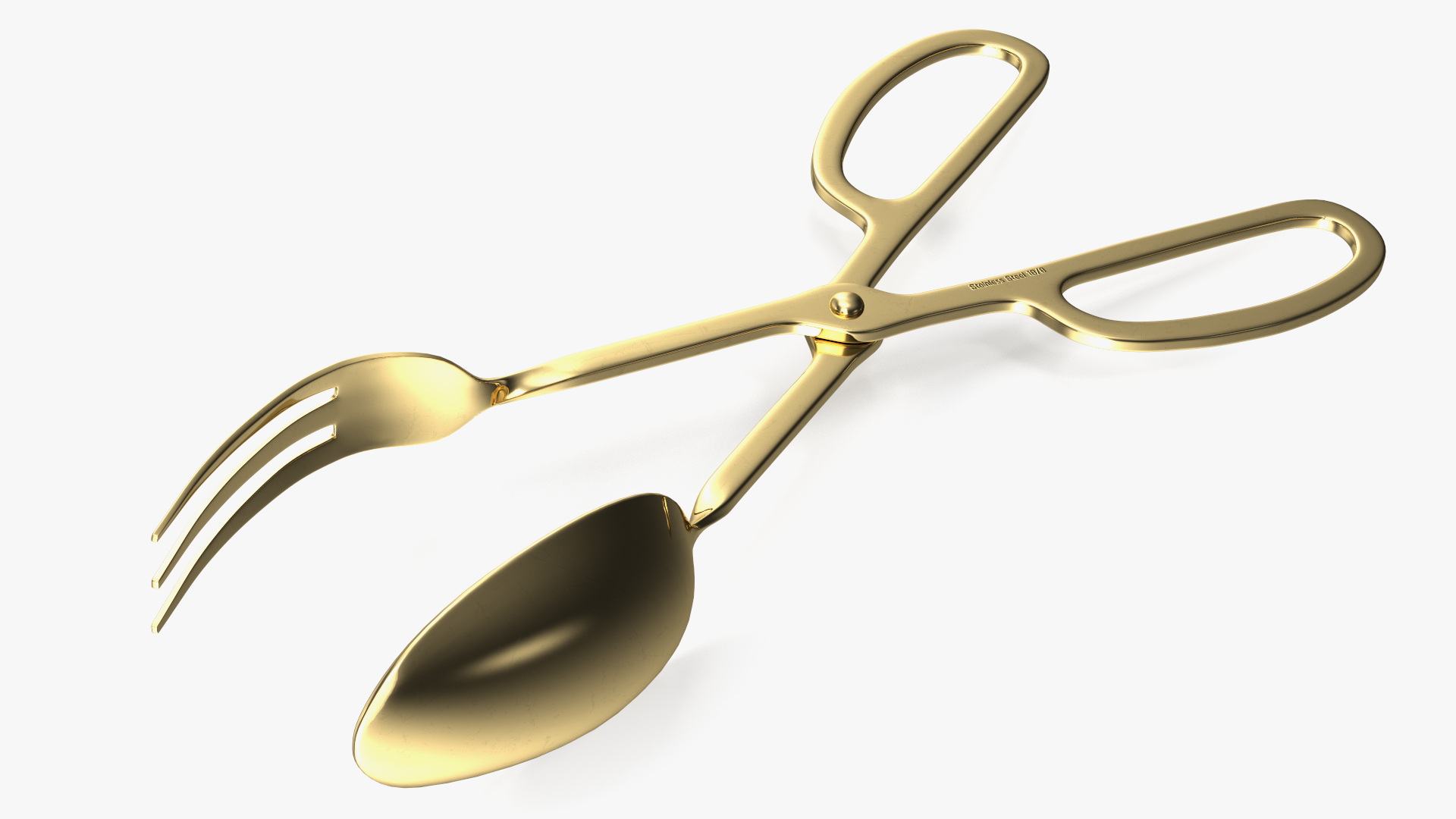 3D Scissor Serving Tongs with Fork and Spoon Gold