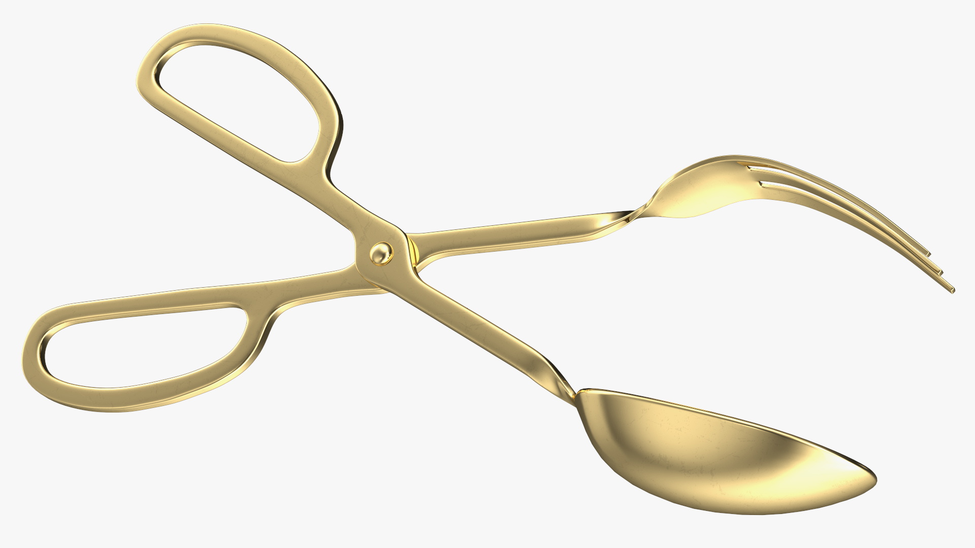 3D Scissor Serving Tongs with Fork and Spoon Gold