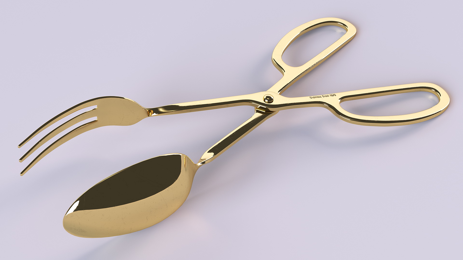 3D Scissor Serving Tongs with Fork and Spoon Gold