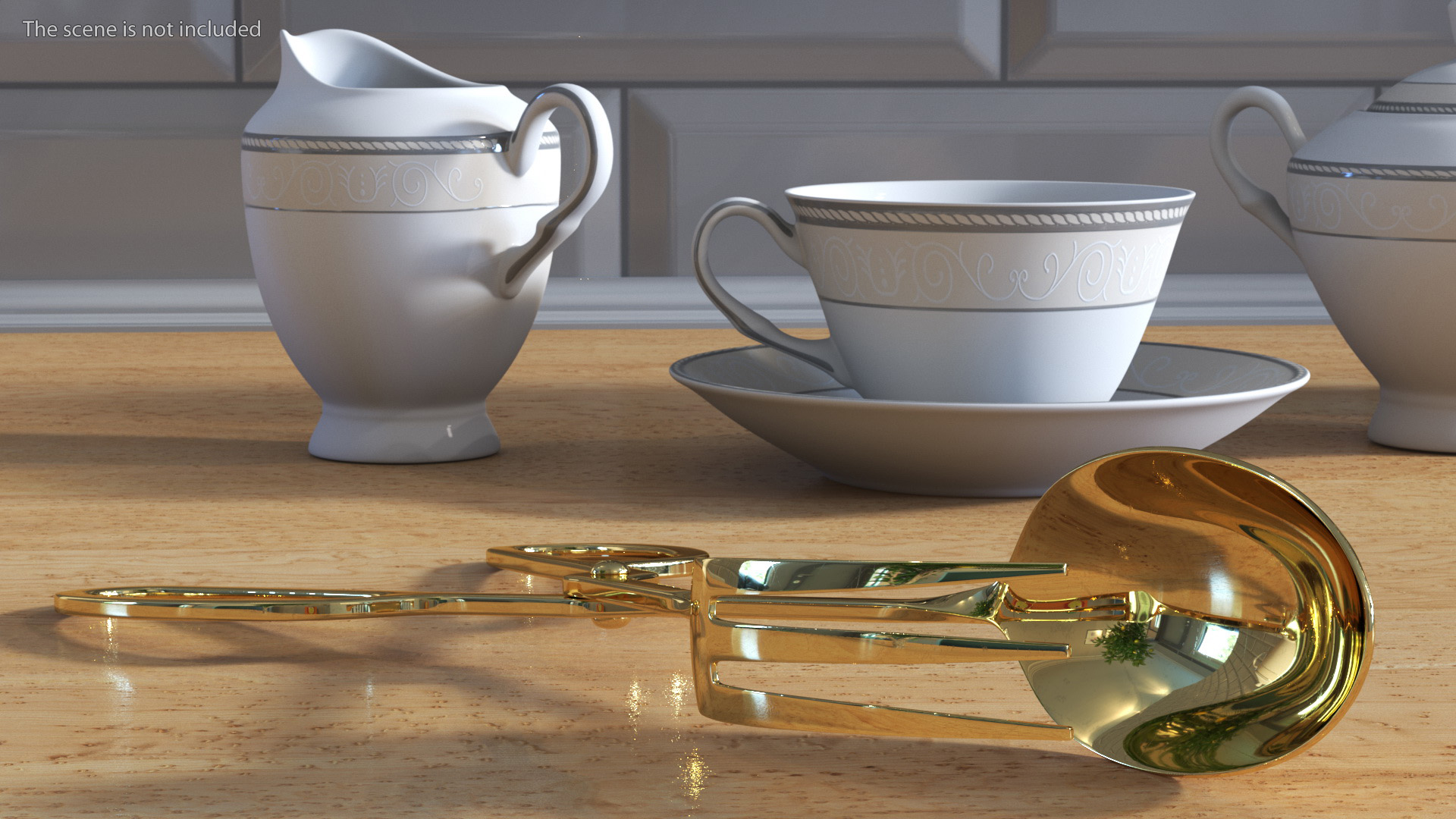 3D Scissor Serving Tongs with Fork and Spoon Gold