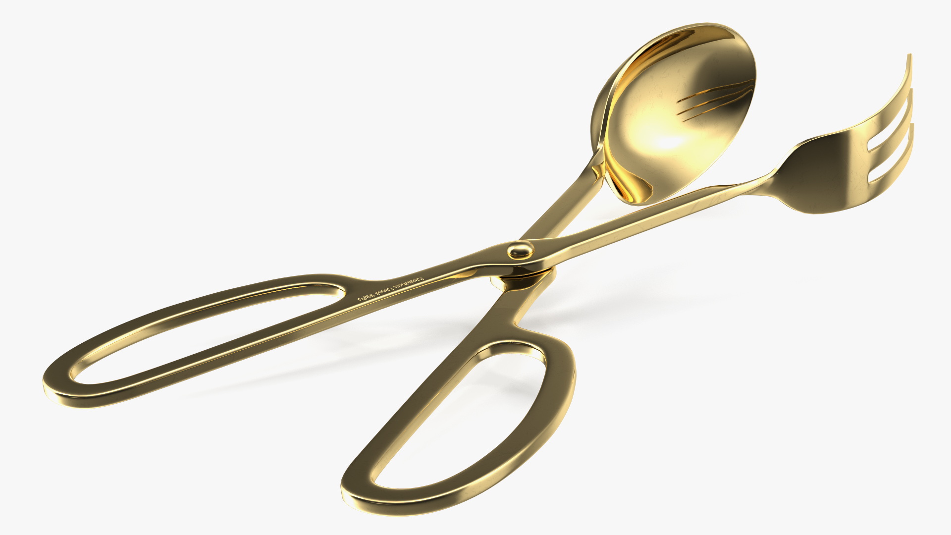 3D Scissor Serving Tongs with Fork and Spoon Gold