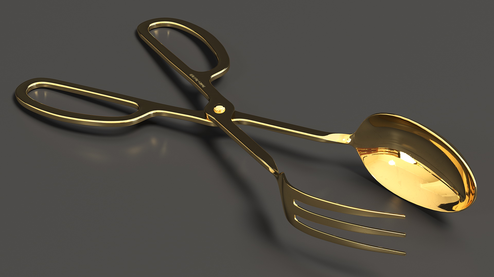 3D Scissor Serving Tongs with Fork and Spoon Gold