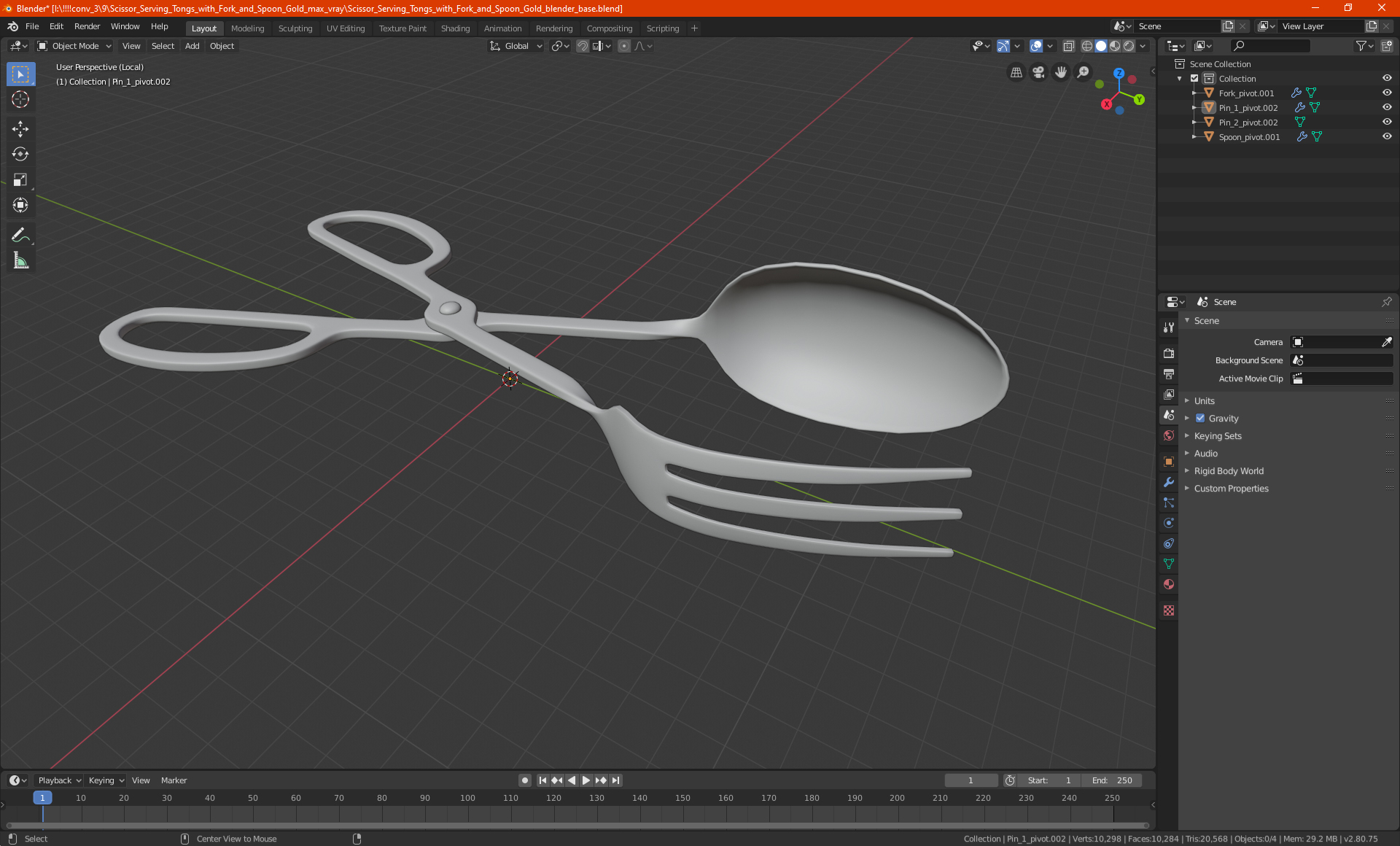 3D Scissor Serving Tongs with Fork and Spoon Gold
