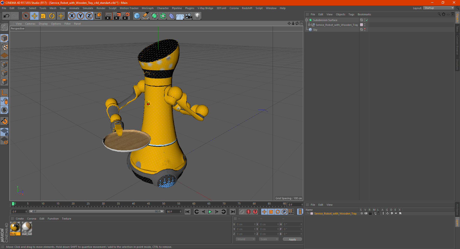 3D model Service Robot with Wooden Tray
