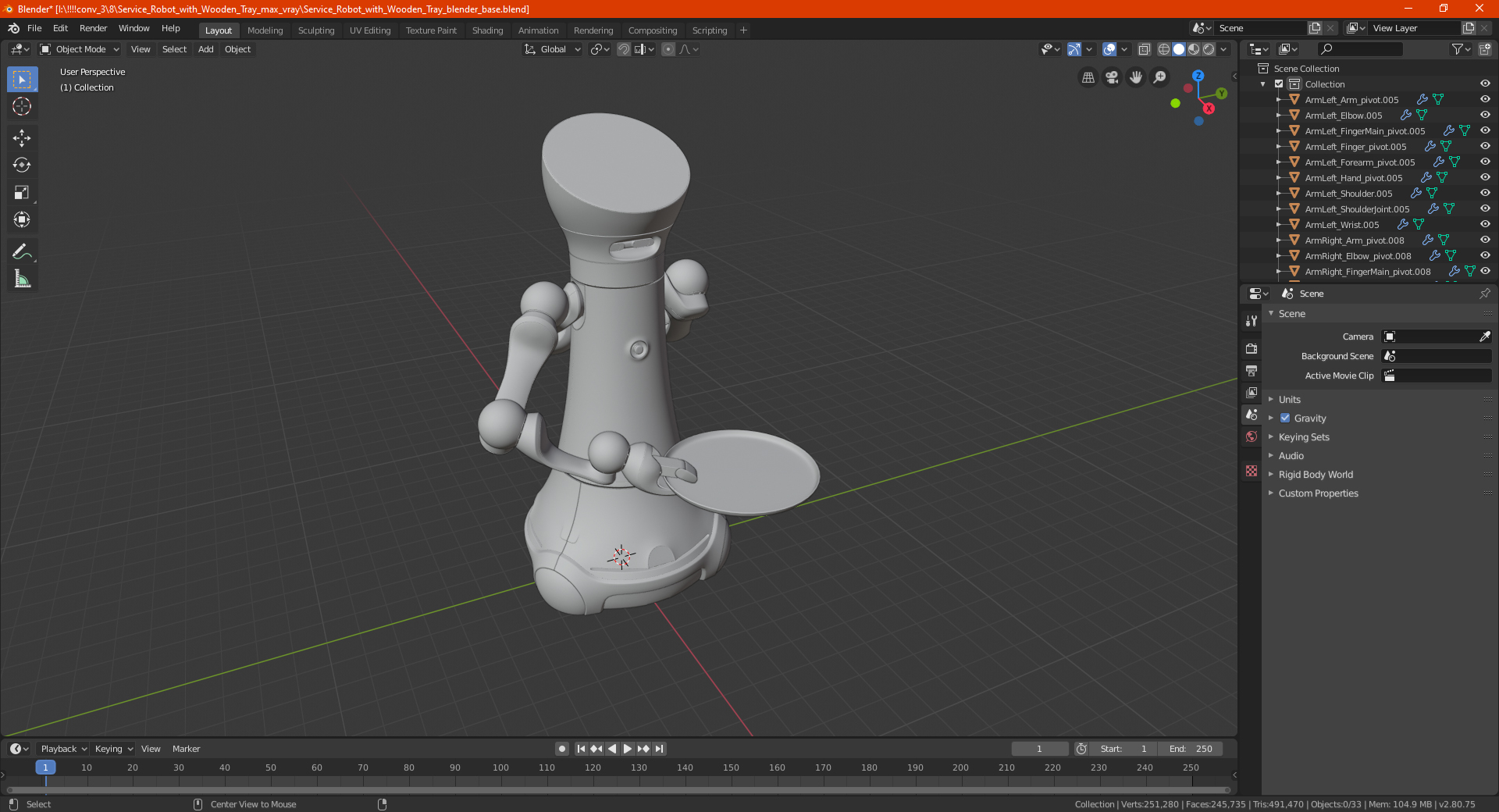 3D model Service Robot with Wooden Tray