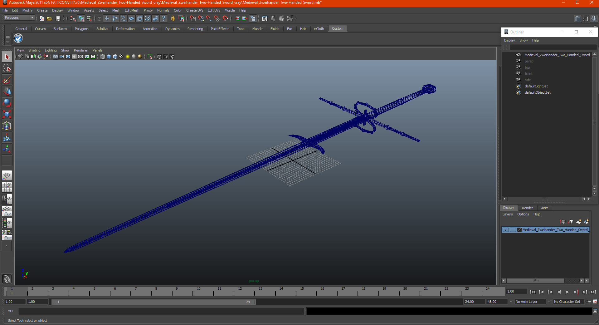 3D Medieval Zweihander Two-Handed Sword