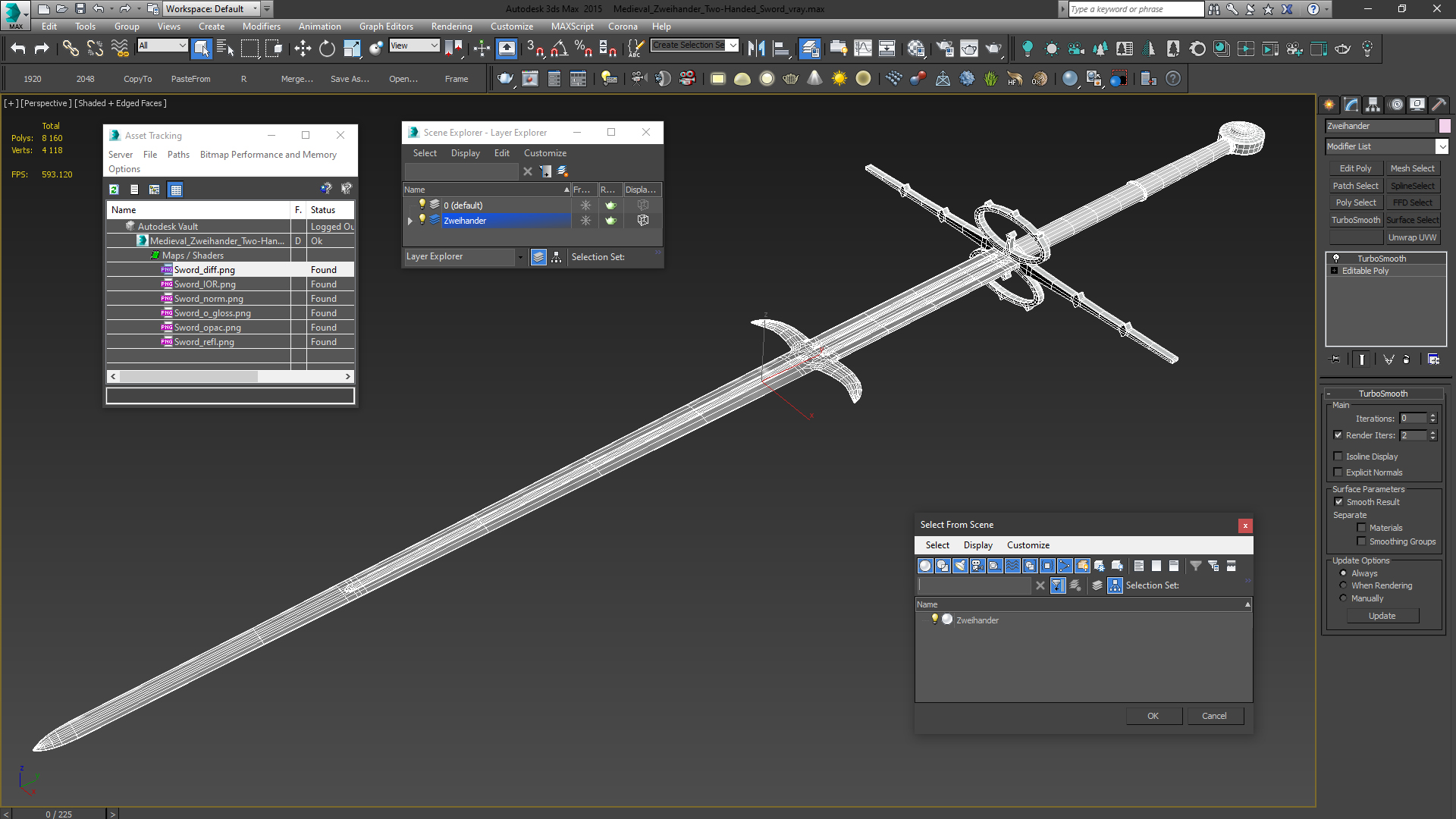 3D Medieval Zweihander Two-Handed Sword