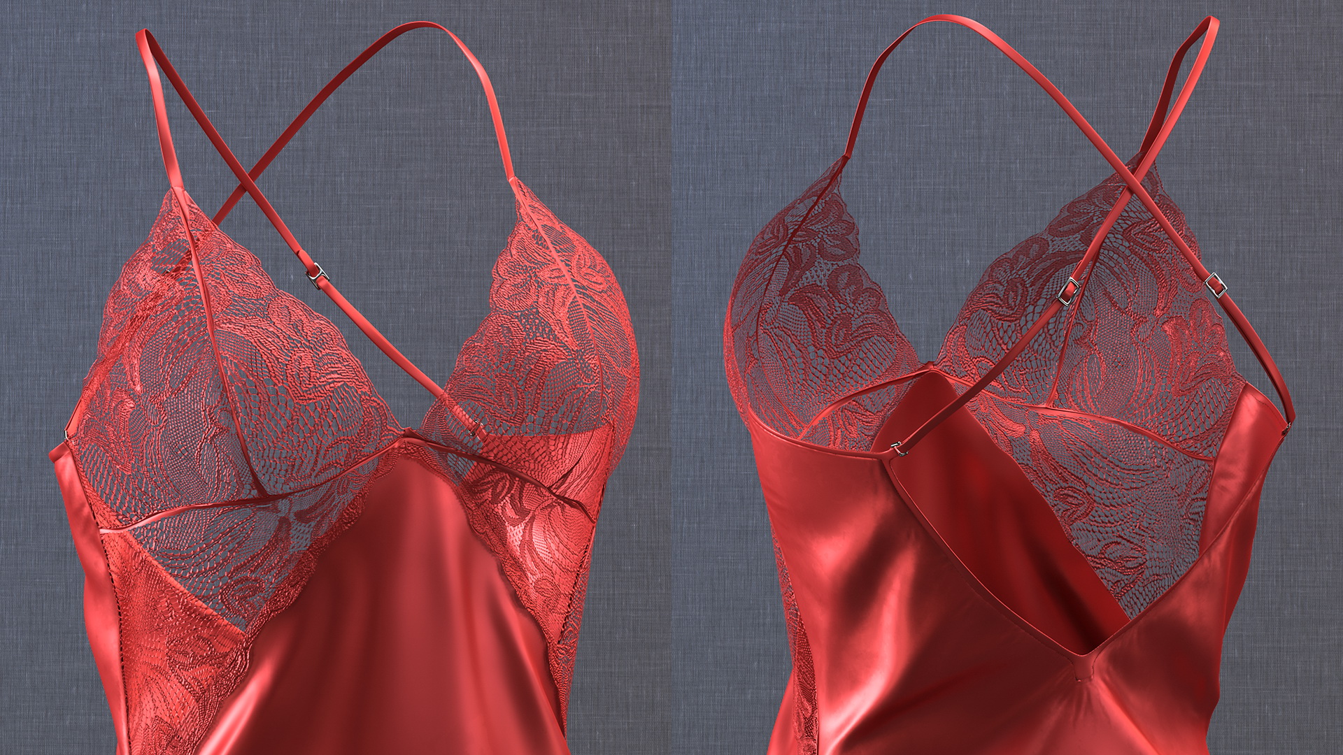 Lace Women Chemise Red 3D