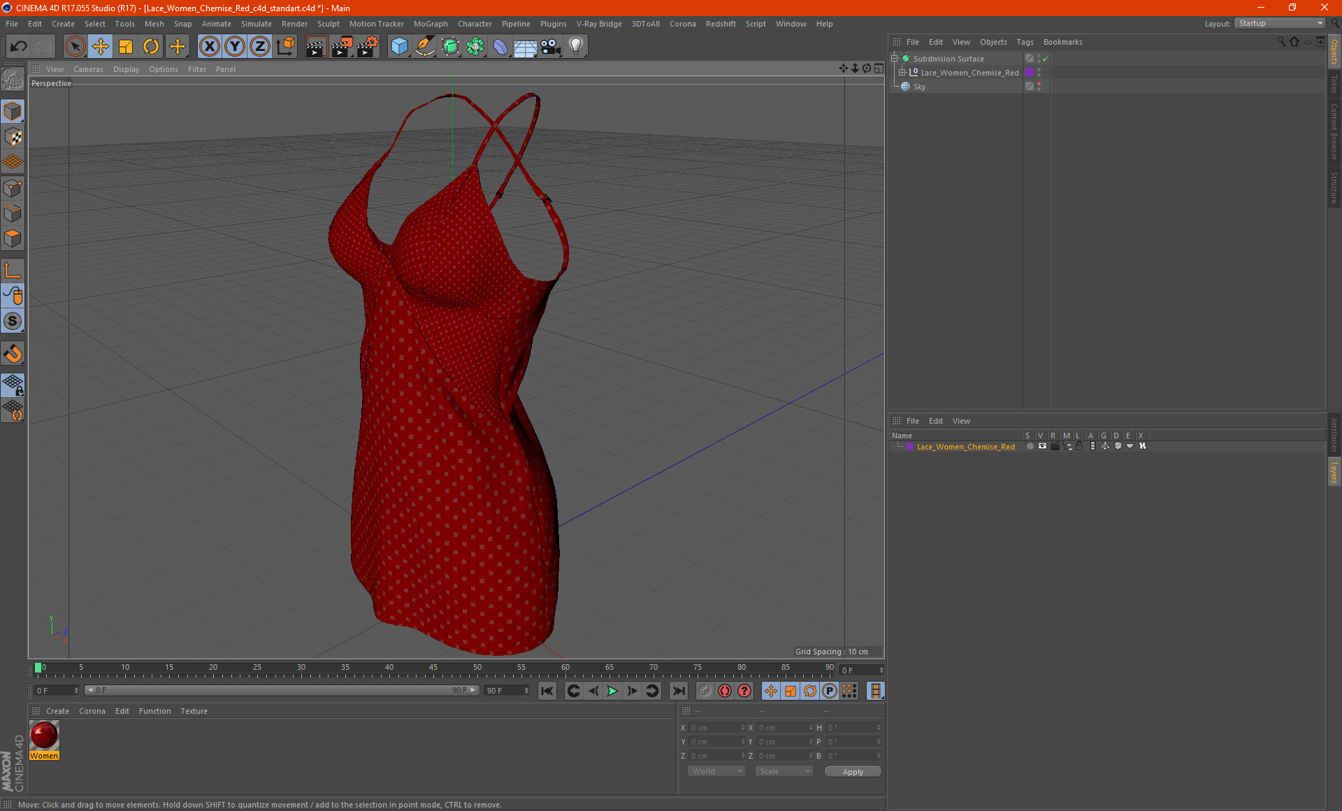 Lace Women Chemise Red 3D