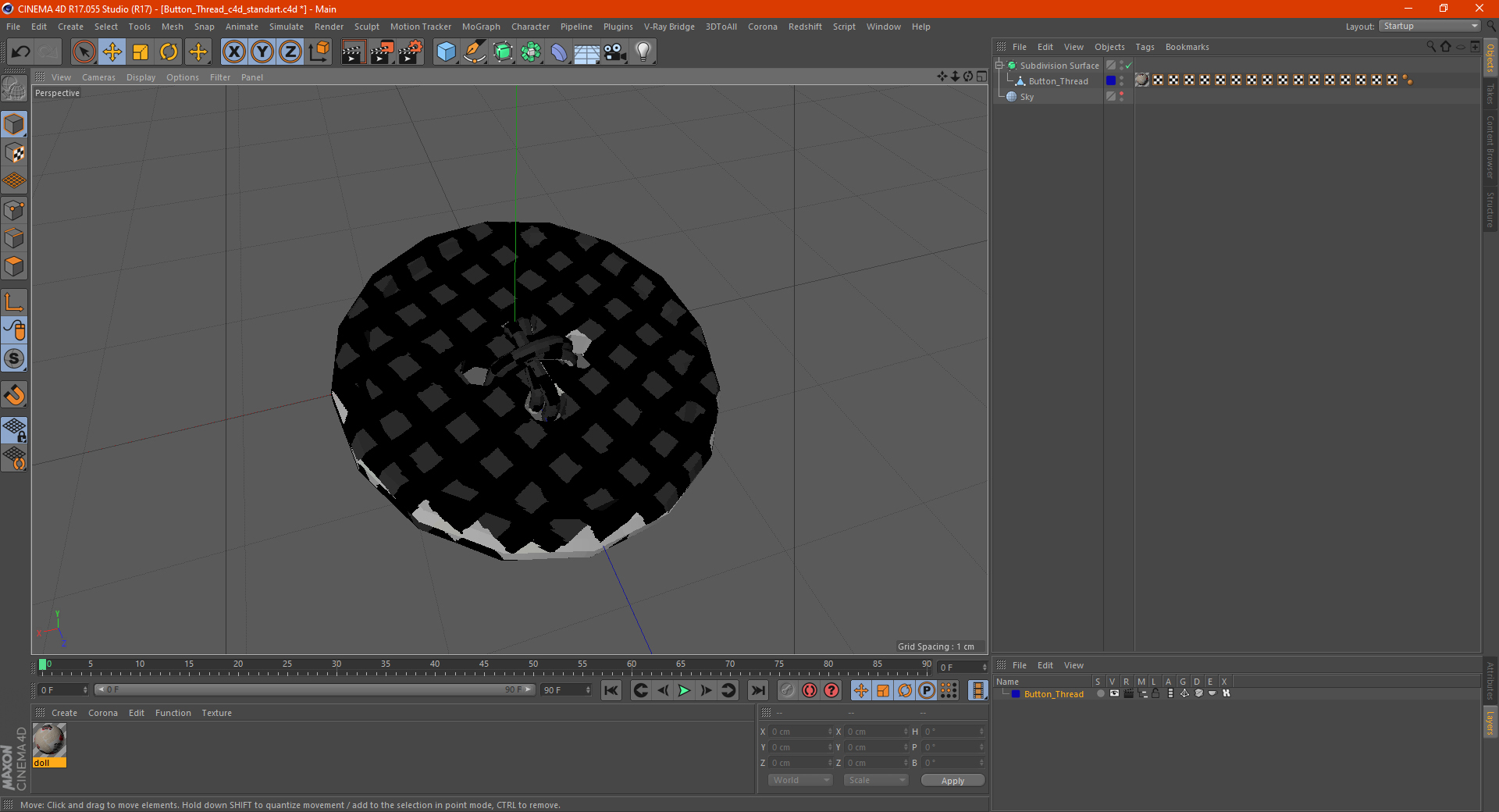 3D Button Thread model