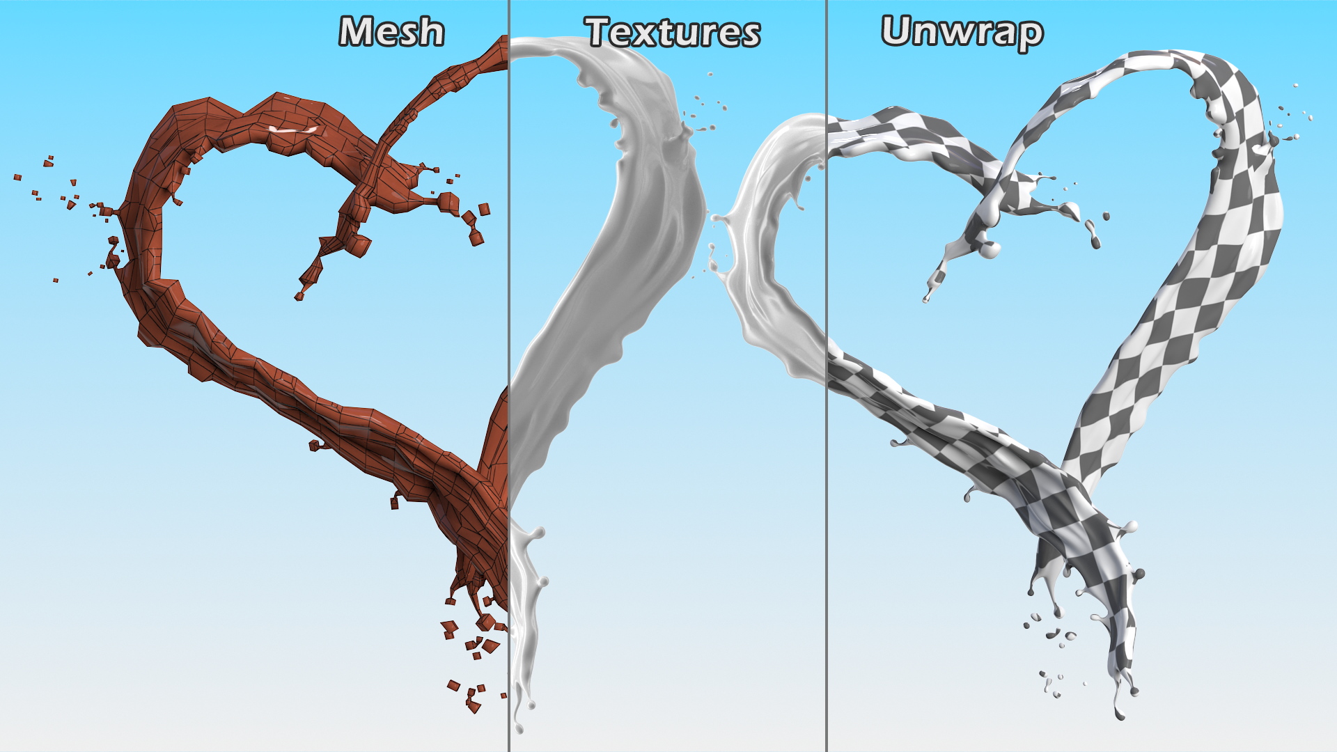 White Liquid Heart Shaped Splash 3D