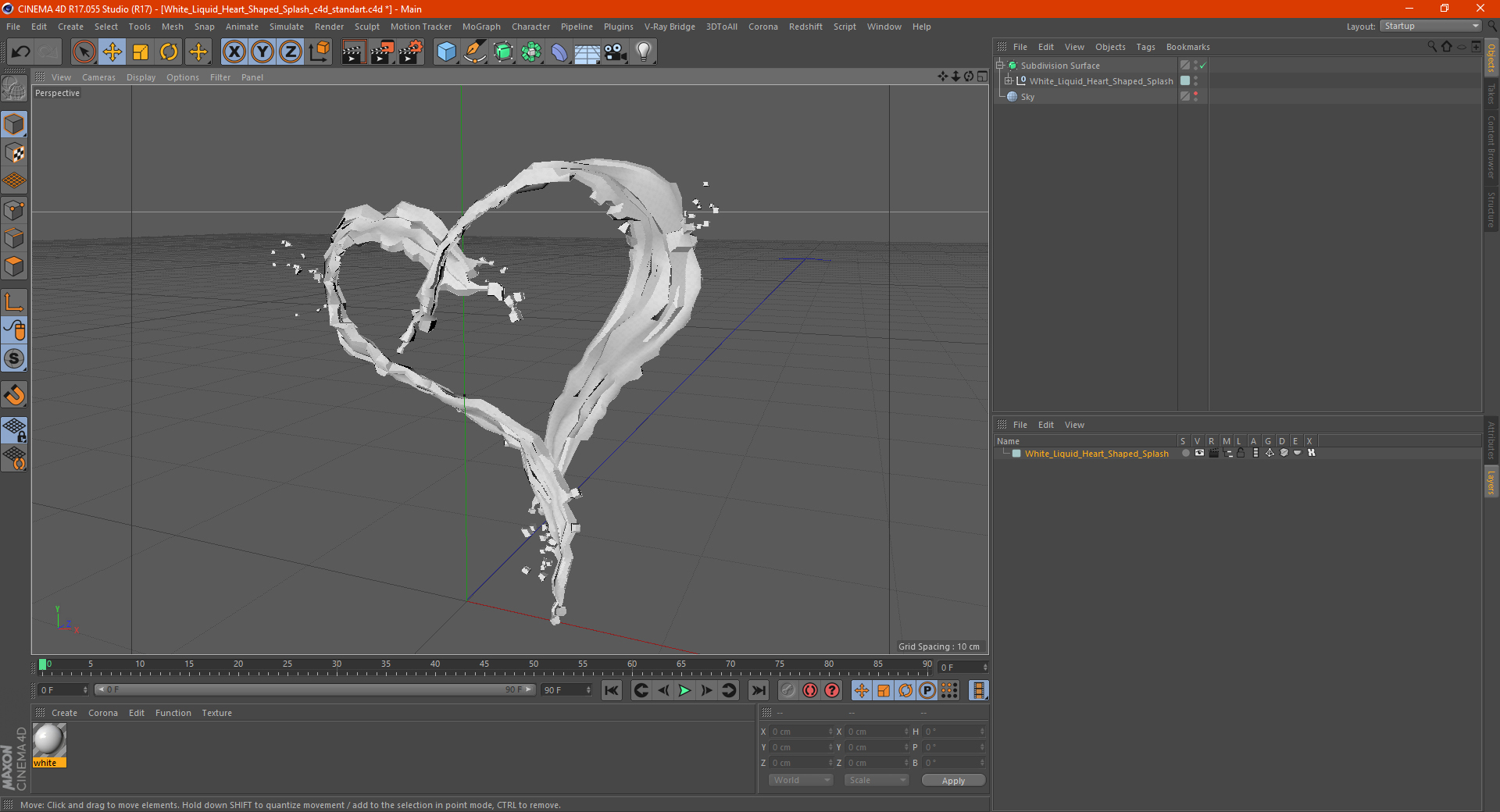 White Liquid Heart Shaped Splash 3D