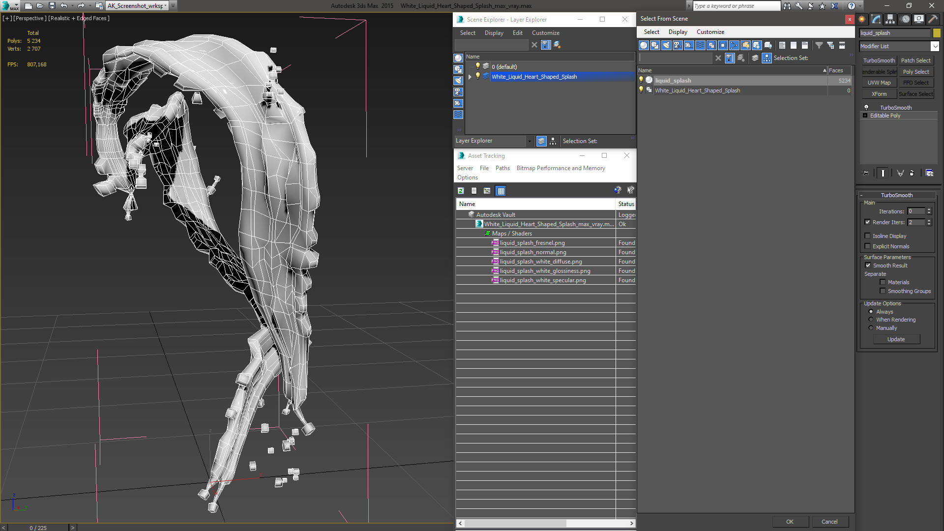 White Liquid Heart Shaped Splash 3D