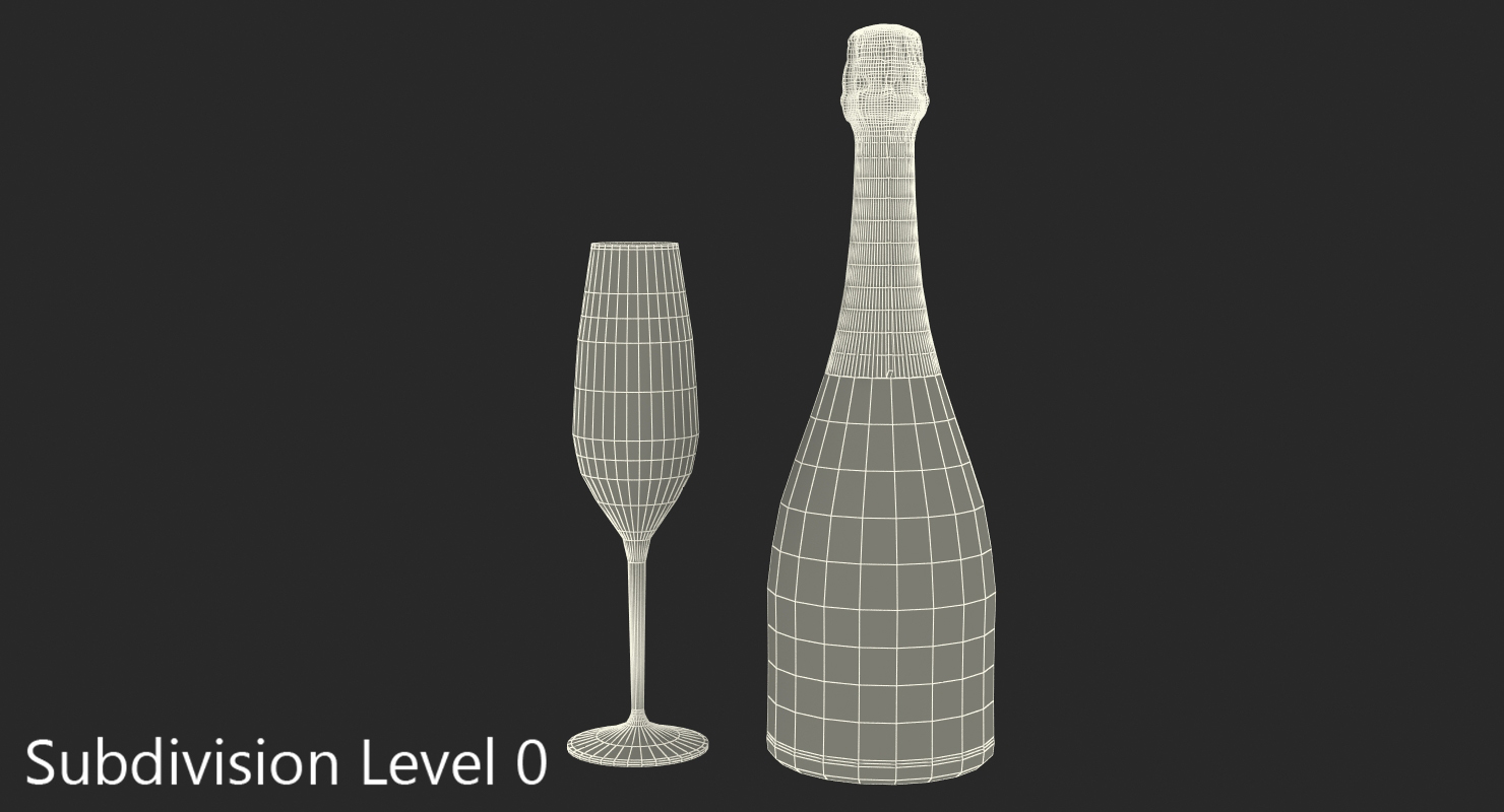 Closed Champagne Bottle With Glass 3D model