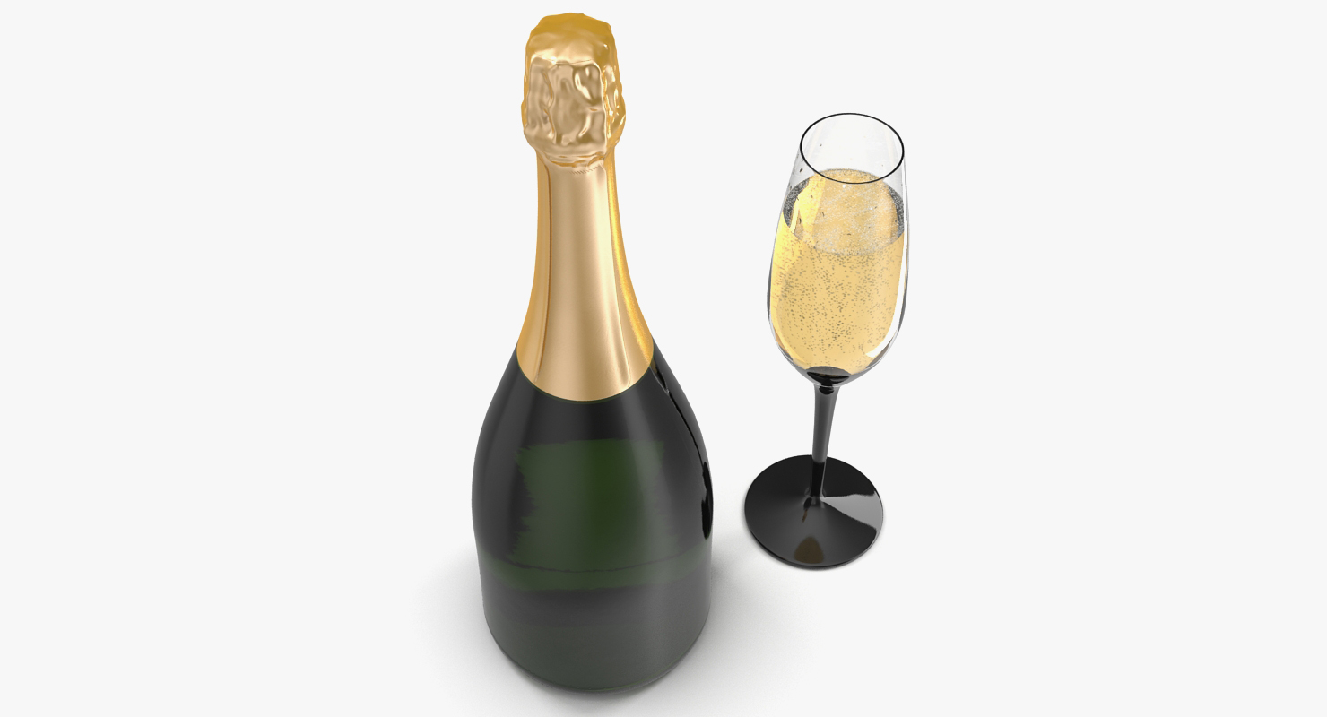 Closed Champagne Bottle With Glass 3D model