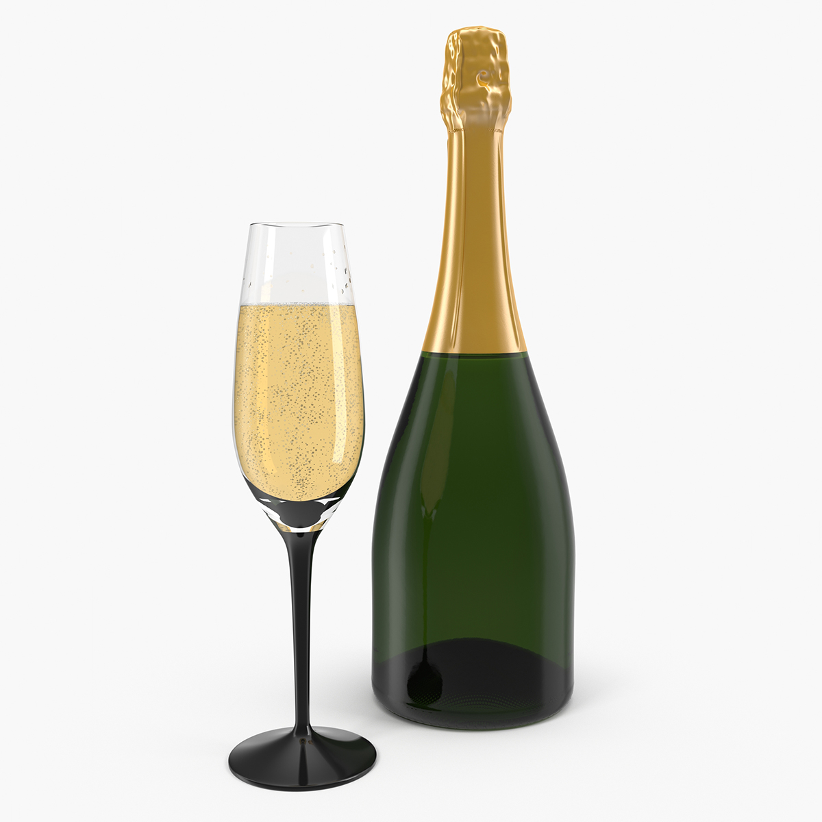 Closed Champagne Bottle With Glass
