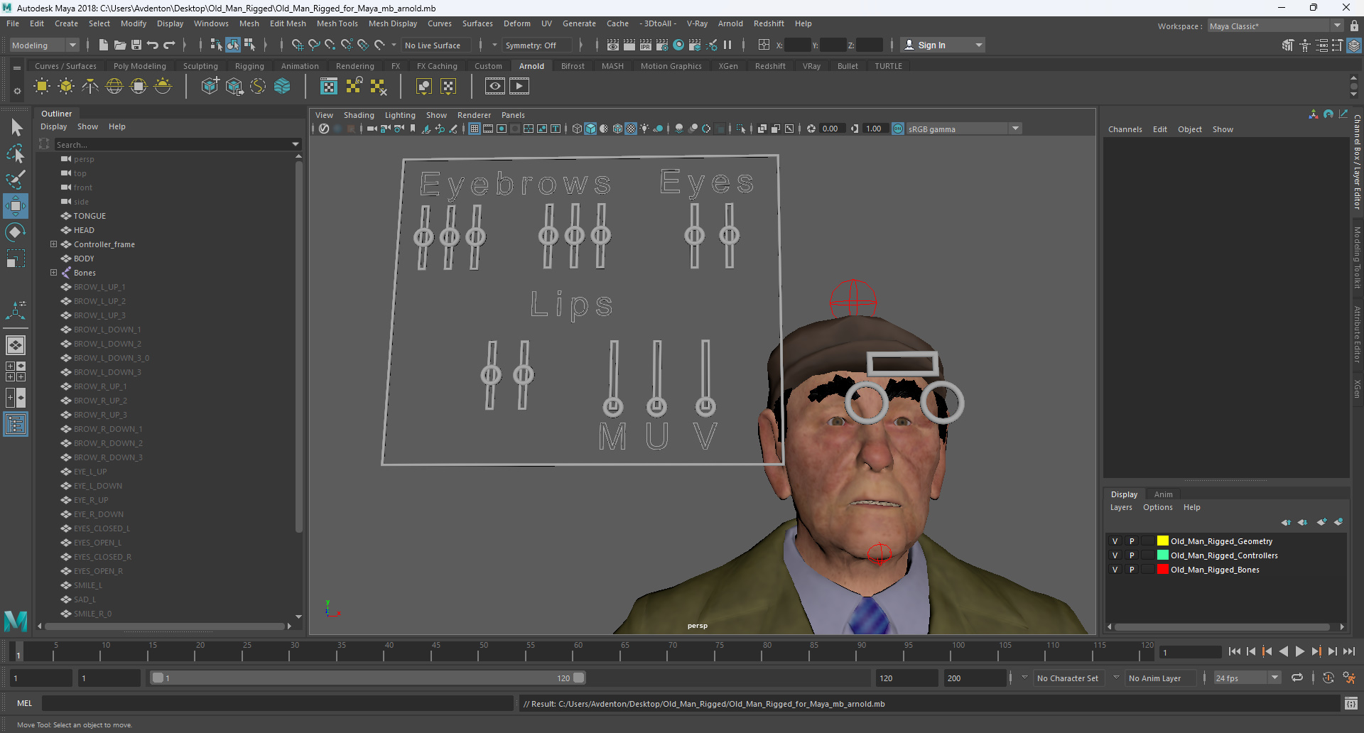 3D Old Man Rigged for Maya model