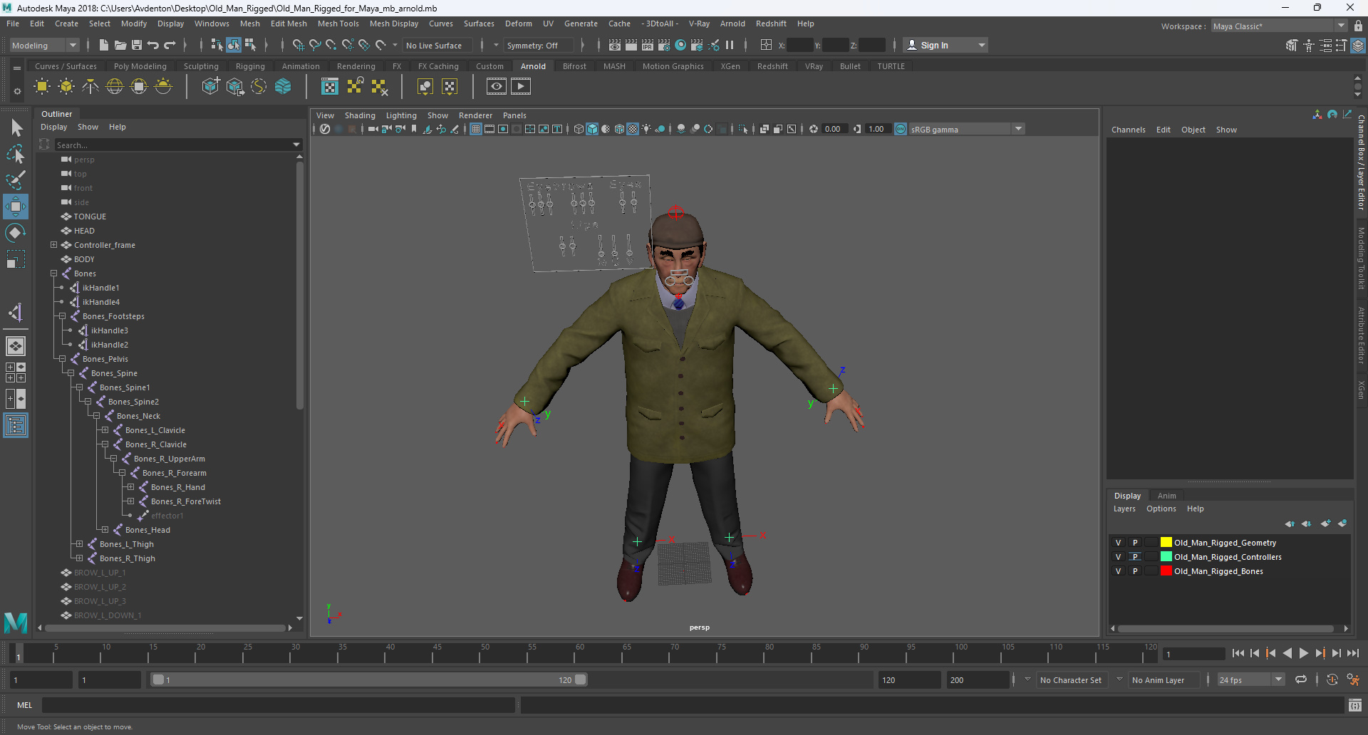 3D Old Man Rigged for Maya model