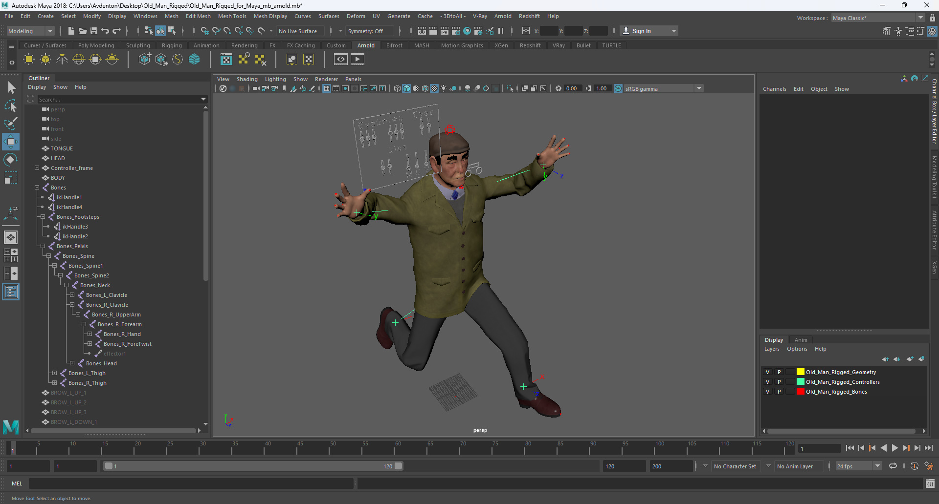 3D Old Man Rigged for Maya model