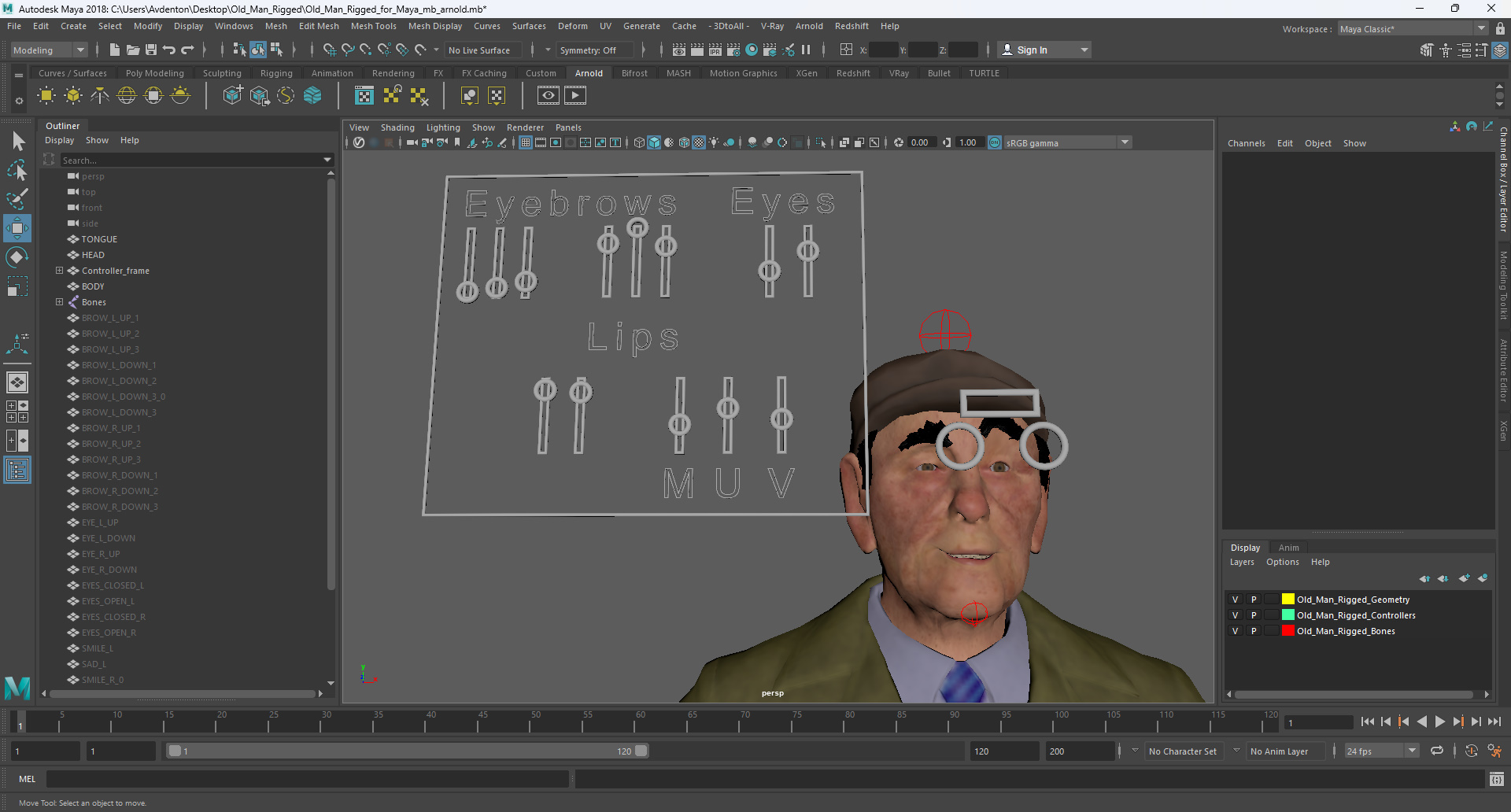 3D Old Man Rigged for Maya model
