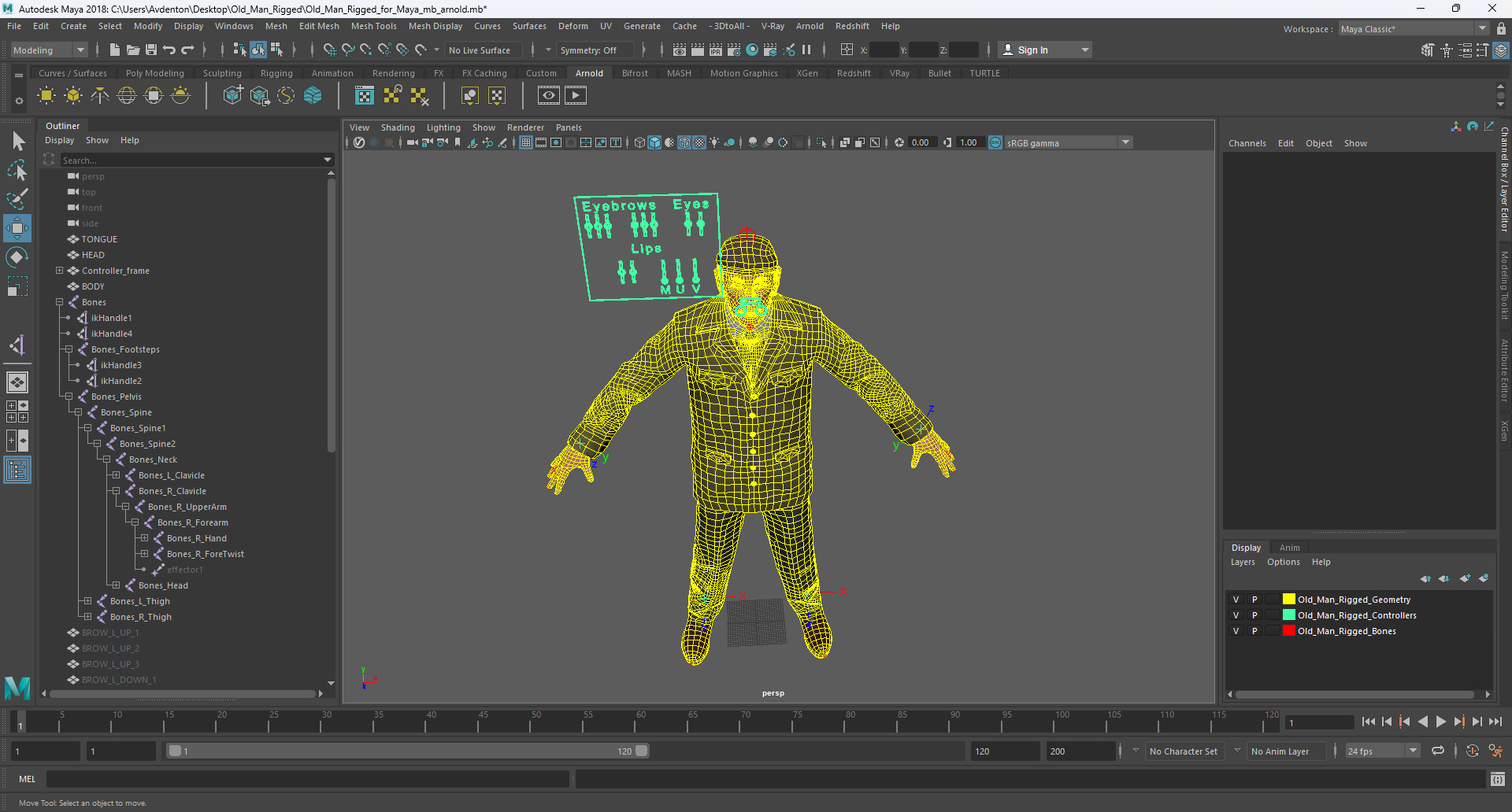 3D Old Man Rigged for Maya model