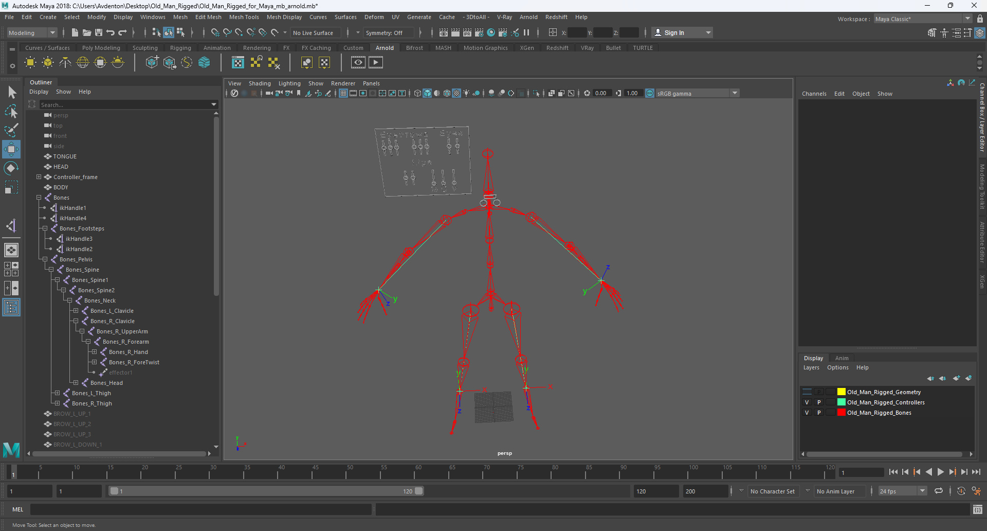 3D Old Man Rigged for Maya model