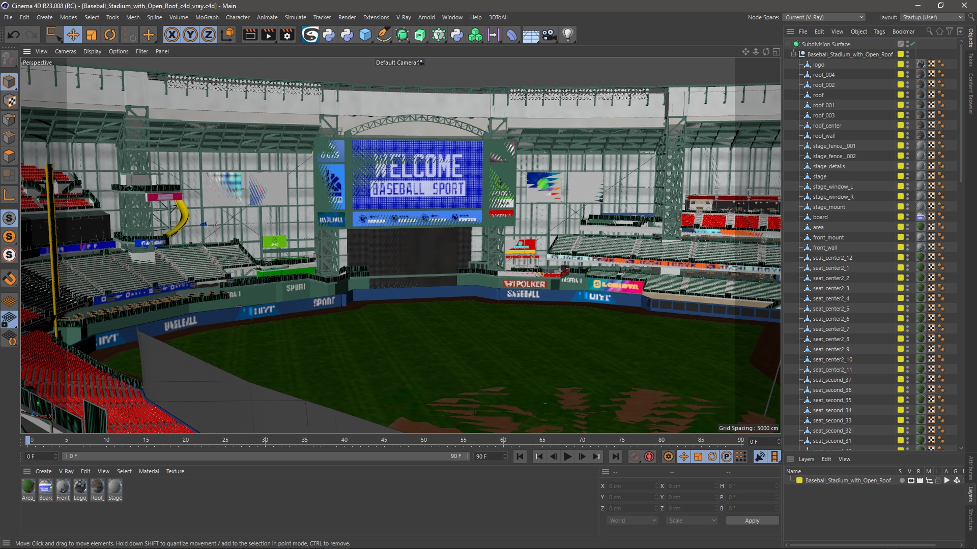 3D Baseball Stadium with Open Roof