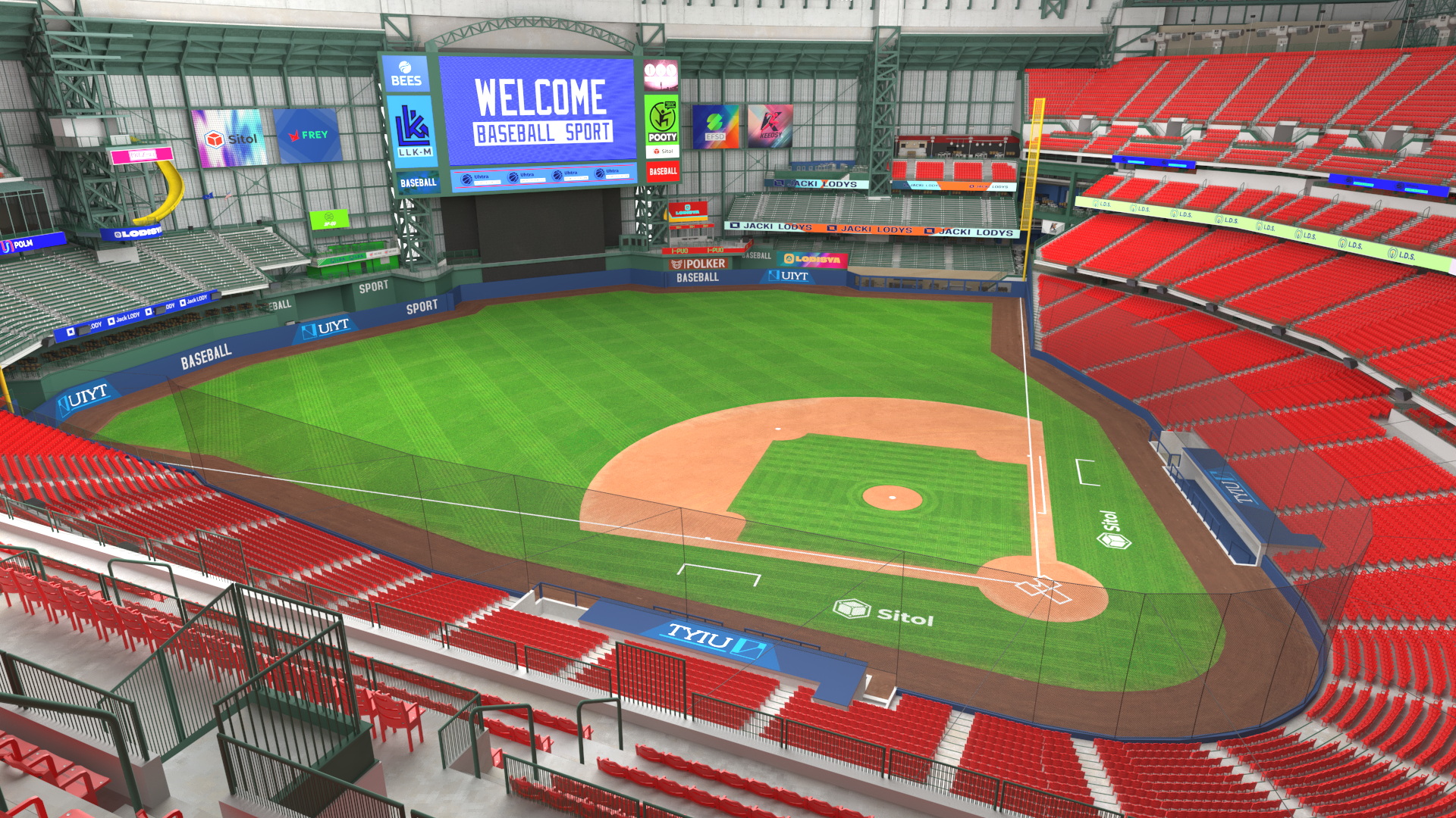 3D Baseball Stadium with Open Roof