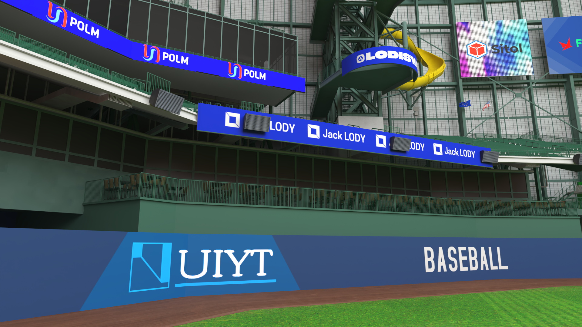 3D Baseball Stadium with Open Roof