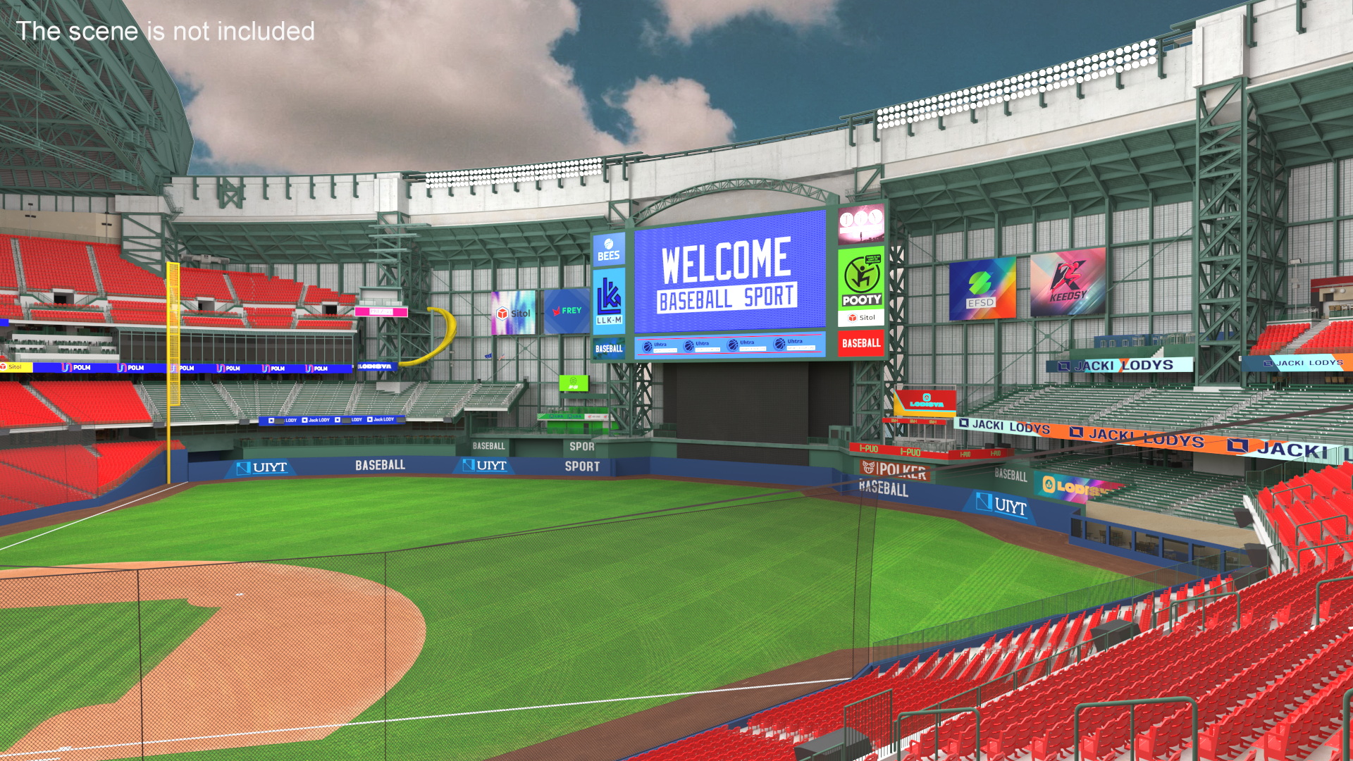 3D Baseball Stadium with Open Roof