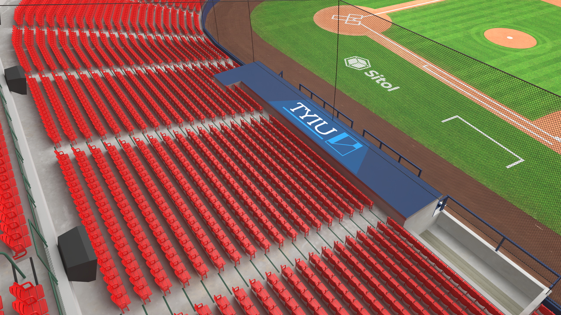 3D Baseball Stadium with Open Roof