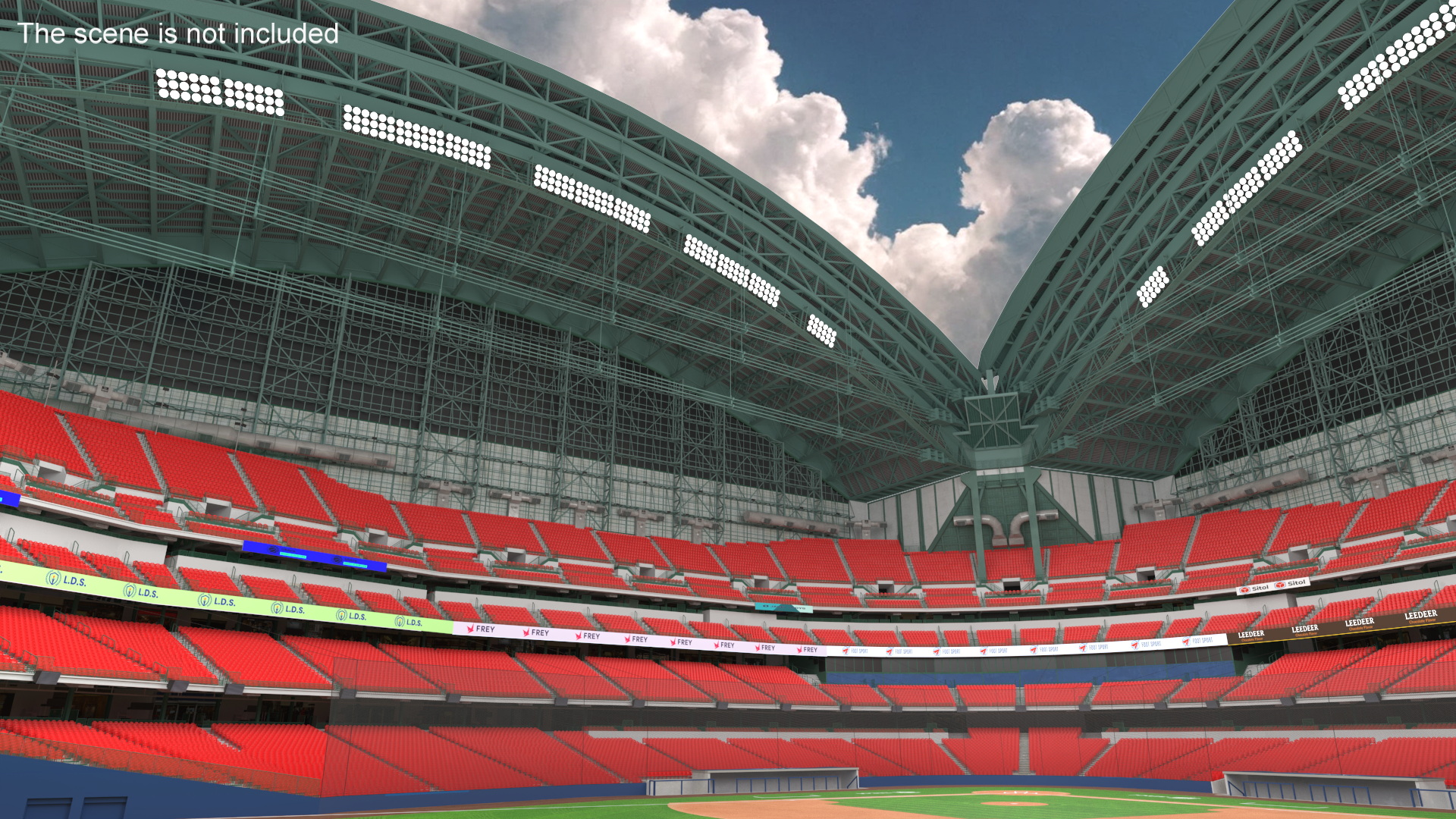 3D Baseball Stadium with Open Roof