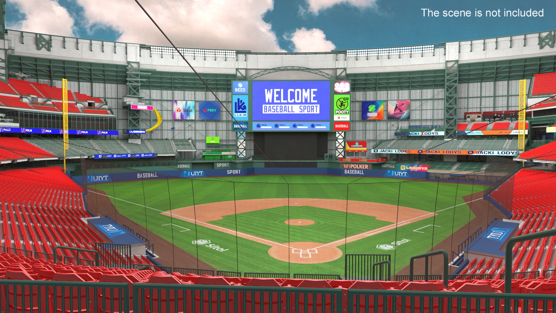 3D Baseball Stadium with Open Roof