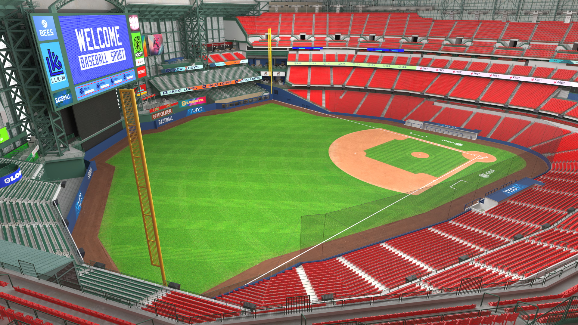 3D Baseball Stadium with Open Roof