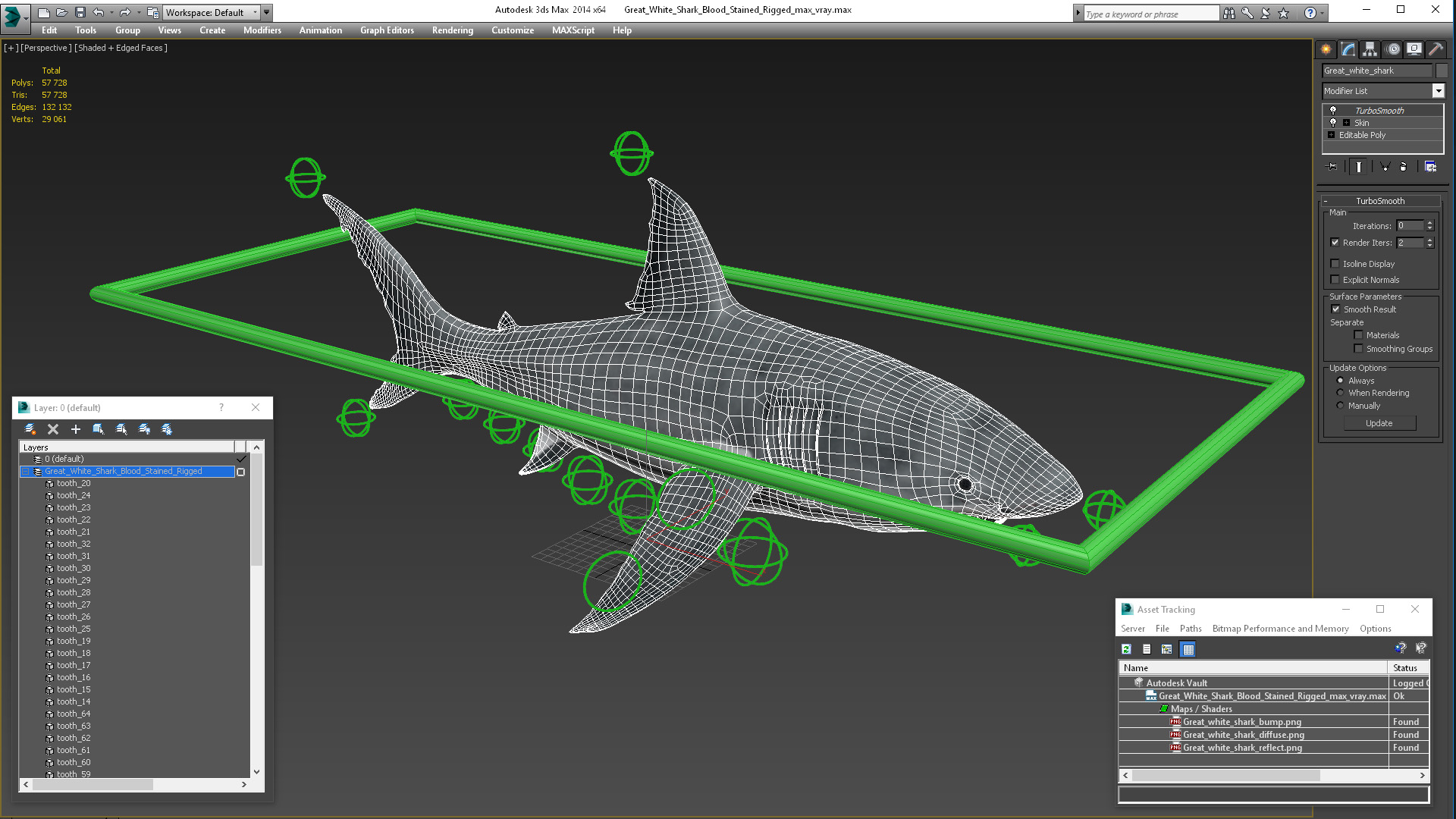 3D Great White Shark Blood Stained Rigged model