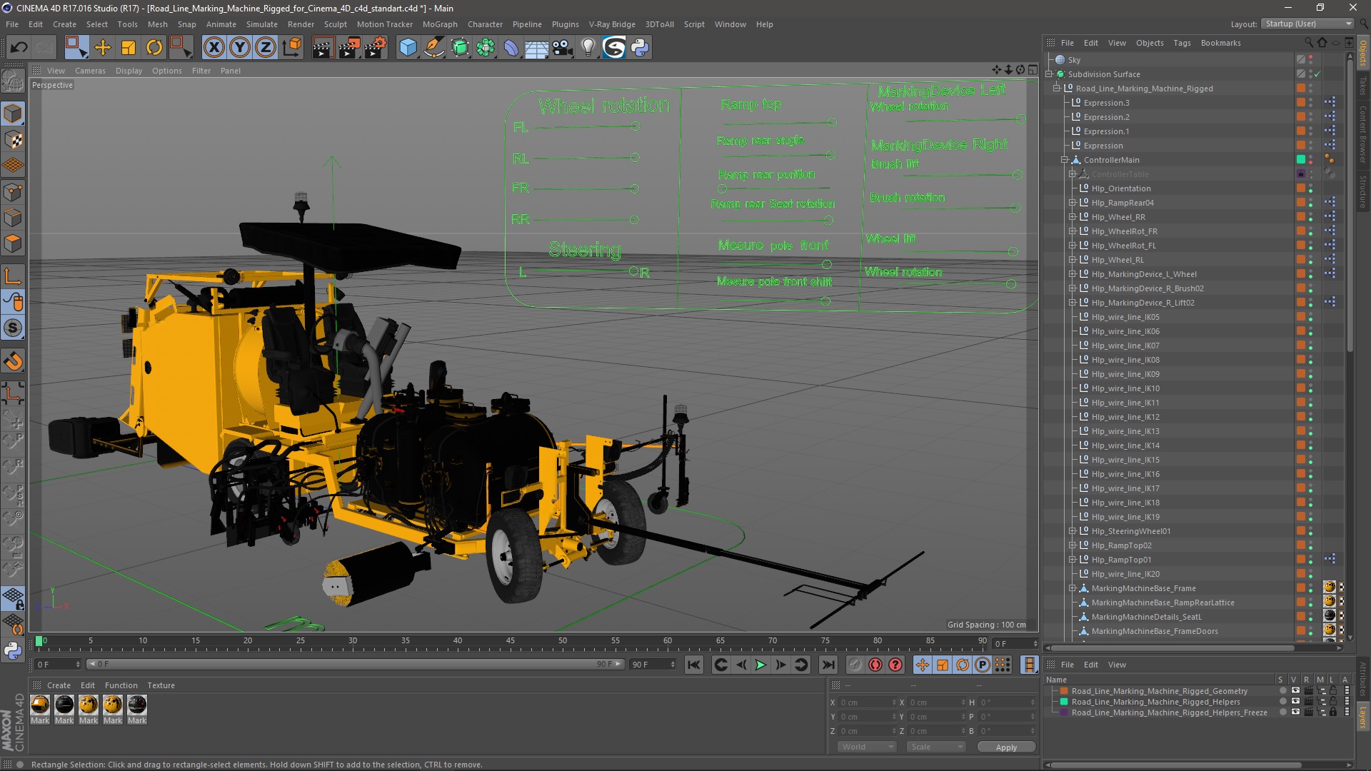 3D Road Line Marking Machine Rigged for Cinema 4D