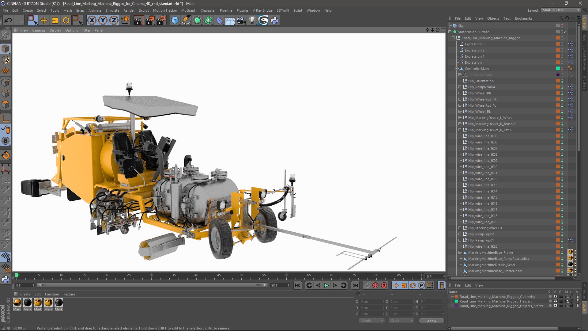 3D Road Line Marking Machine Rigged for Cinema 4D