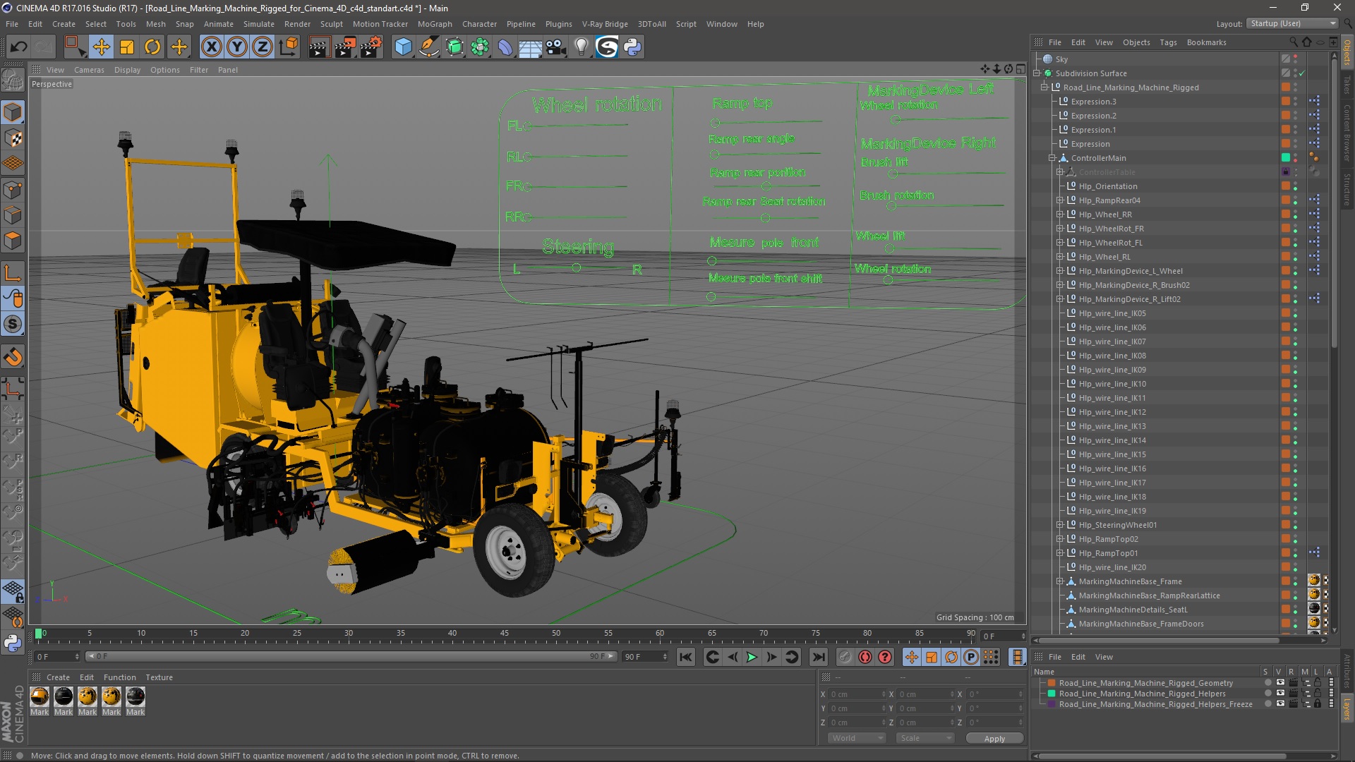 3D Road Line Marking Machine Rigged for Cinema 4D