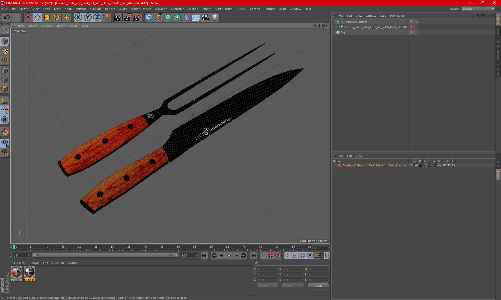 3D Carving Knife and Fork Set with Dark Handle model