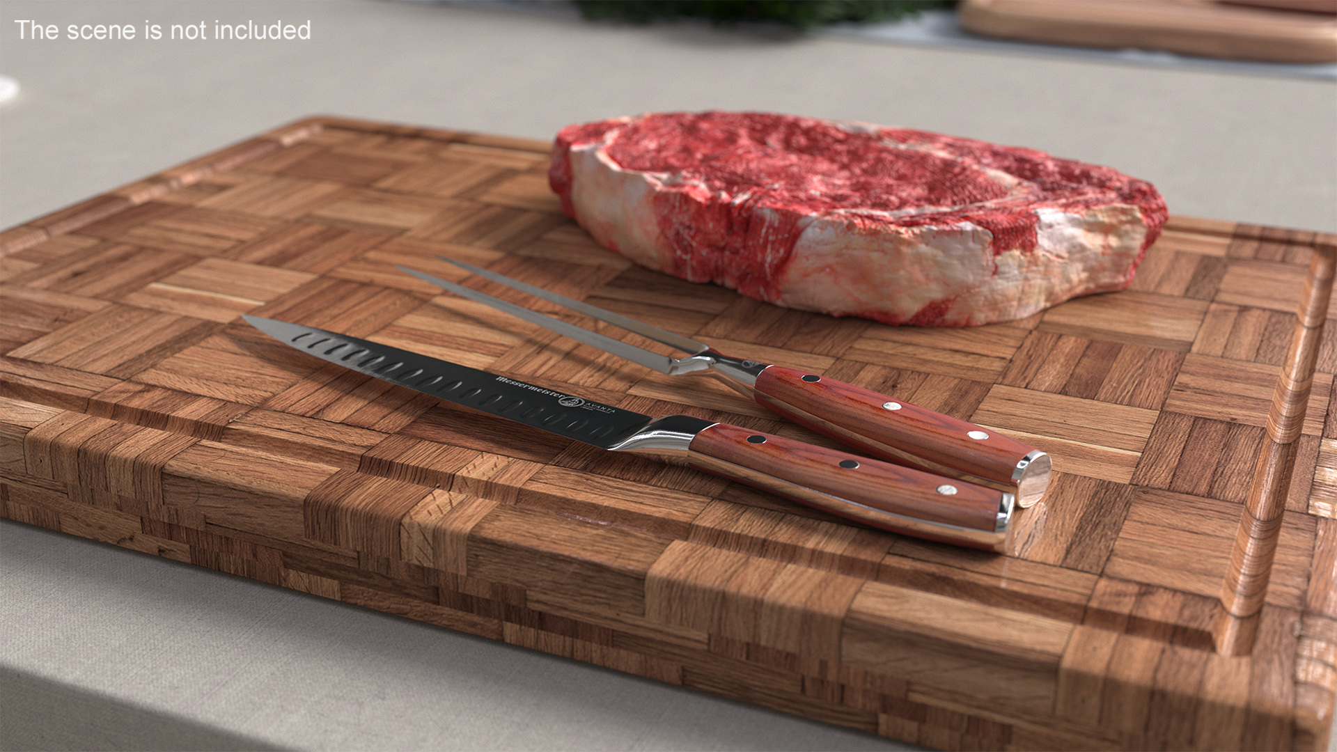 3D Carving Knife and Fork Set with Dark Handle model