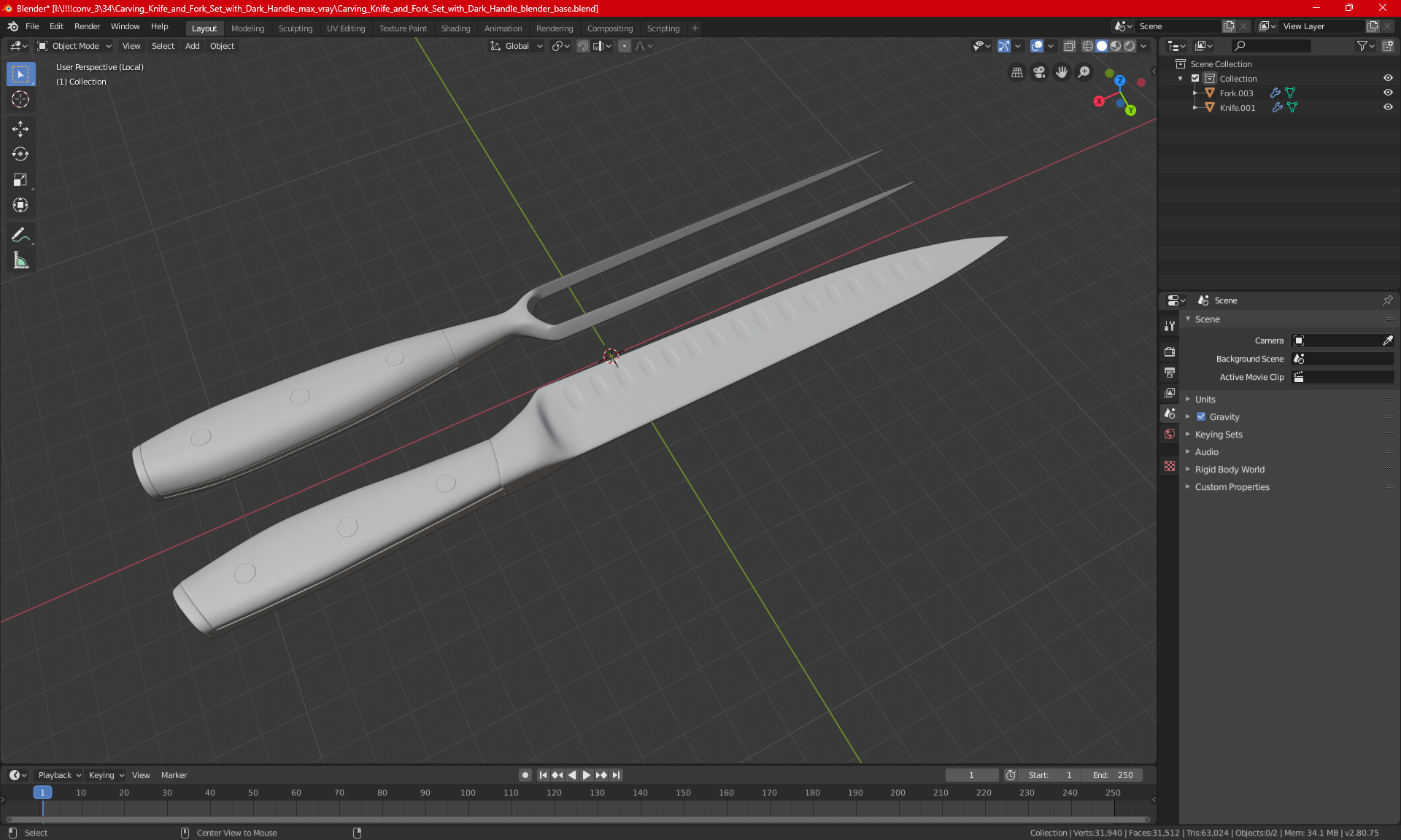 3D Carving Knife and Fork Set with Dark Handle model