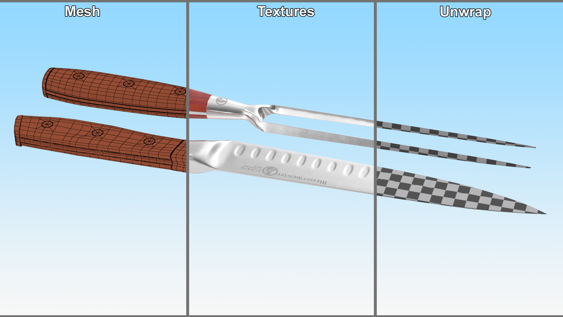 3D Carving Knife and Fork Set with Dark Handle model