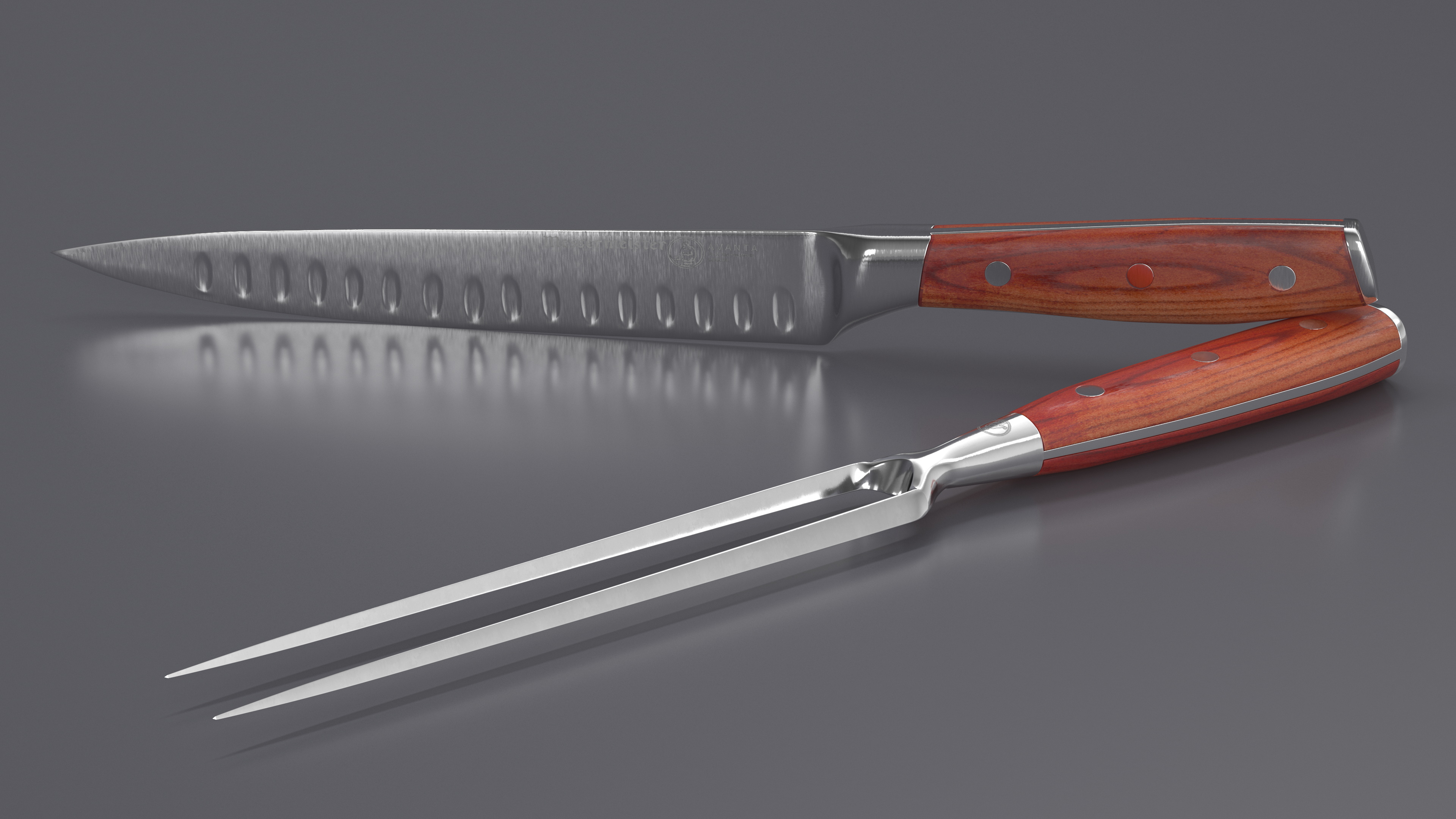 3D Carving Knife and Fork Set with Dark Handle model