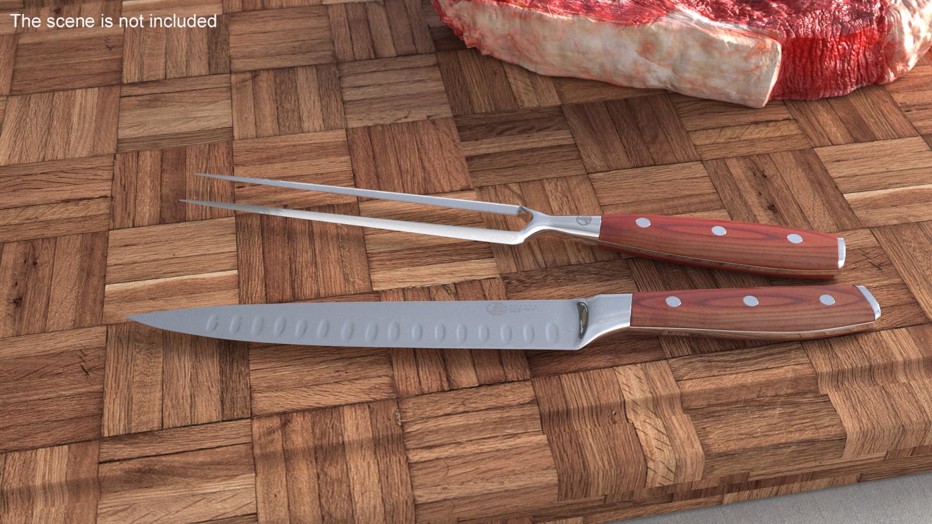 3D Carving Knife and Fork Set with Dark Handle model