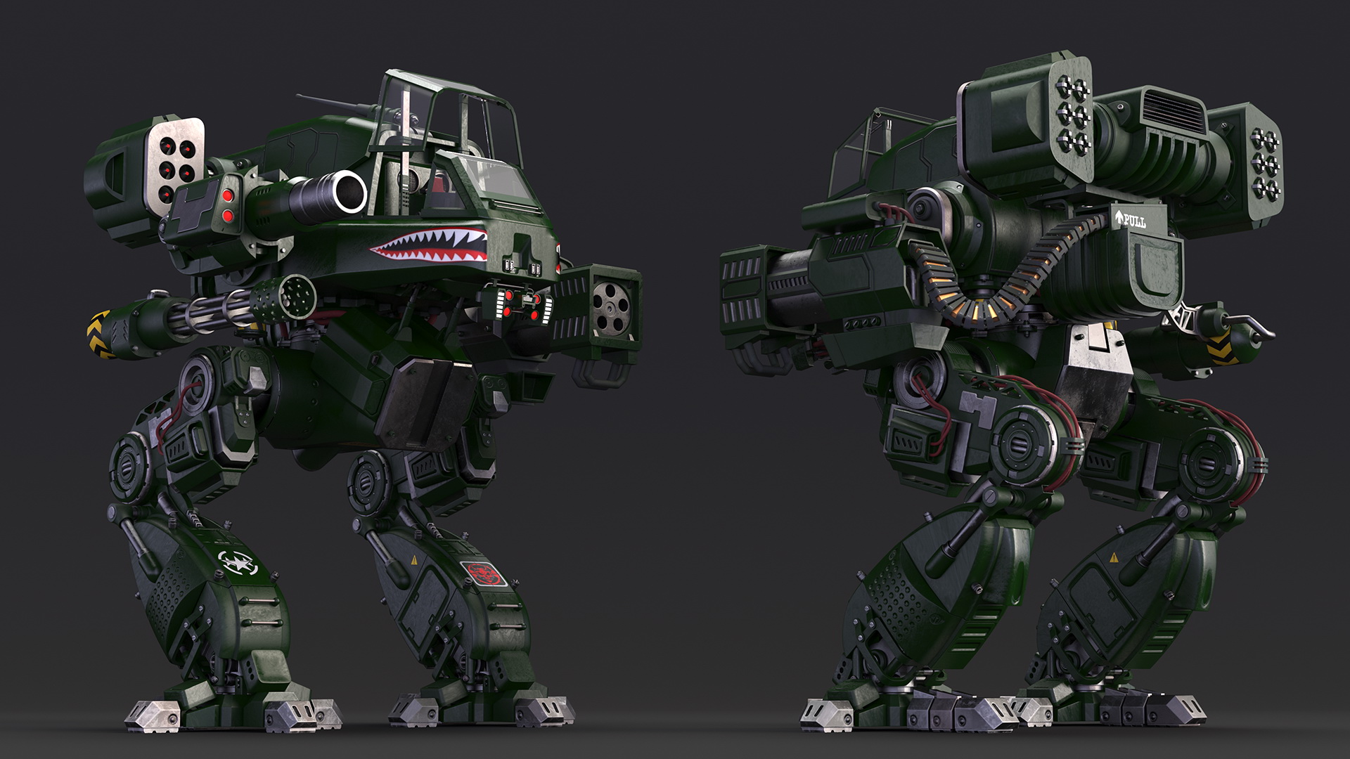 Futuristic Military Robot Empty Dark Green 3D