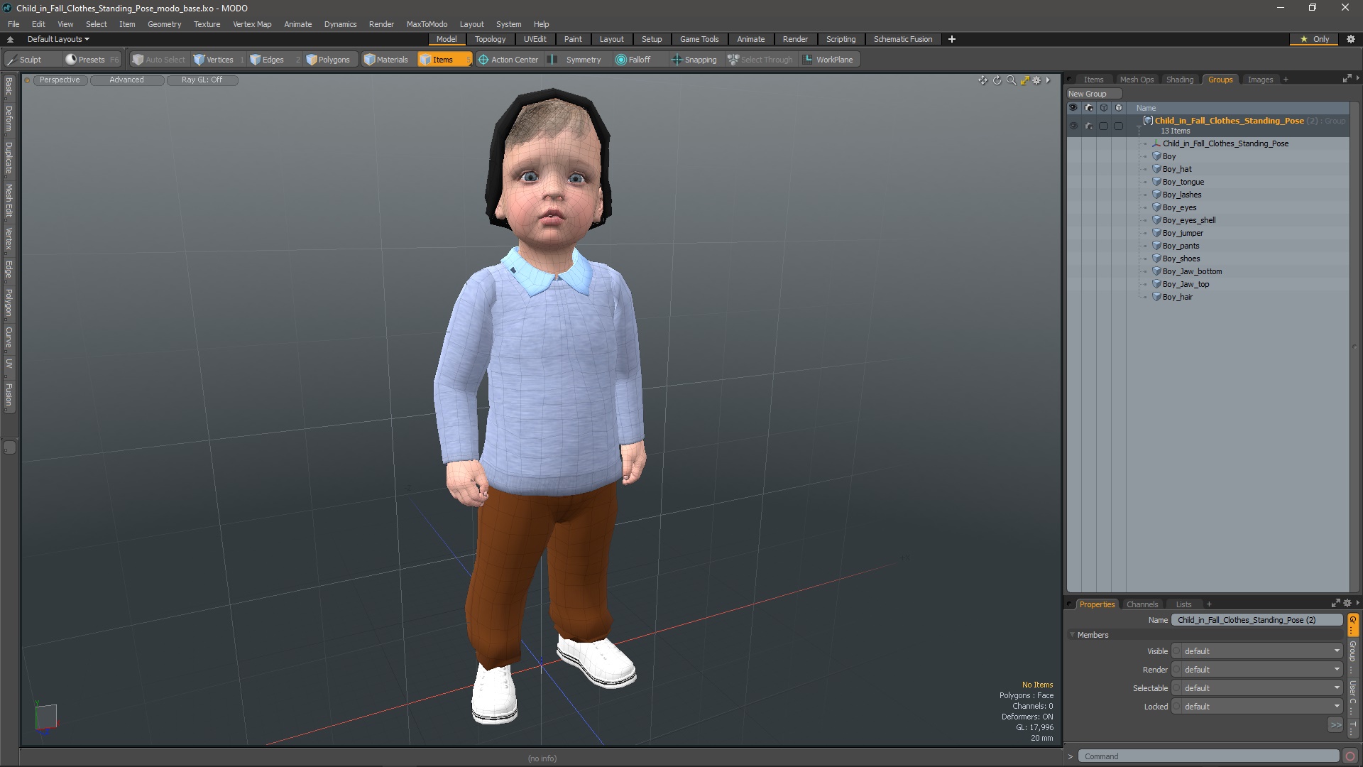 3D model Child in Fall Clothes Standing Pose